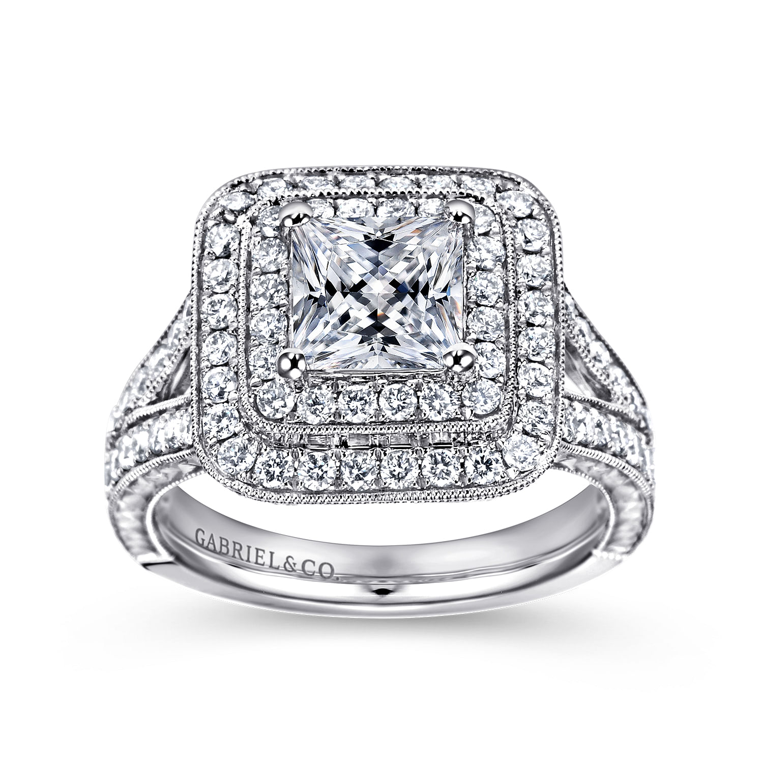 14k White Gold Diamond Double Halo Engagement Ring angle 5 14k White Gold Diamond Double Halo Engagement Ring angle 5