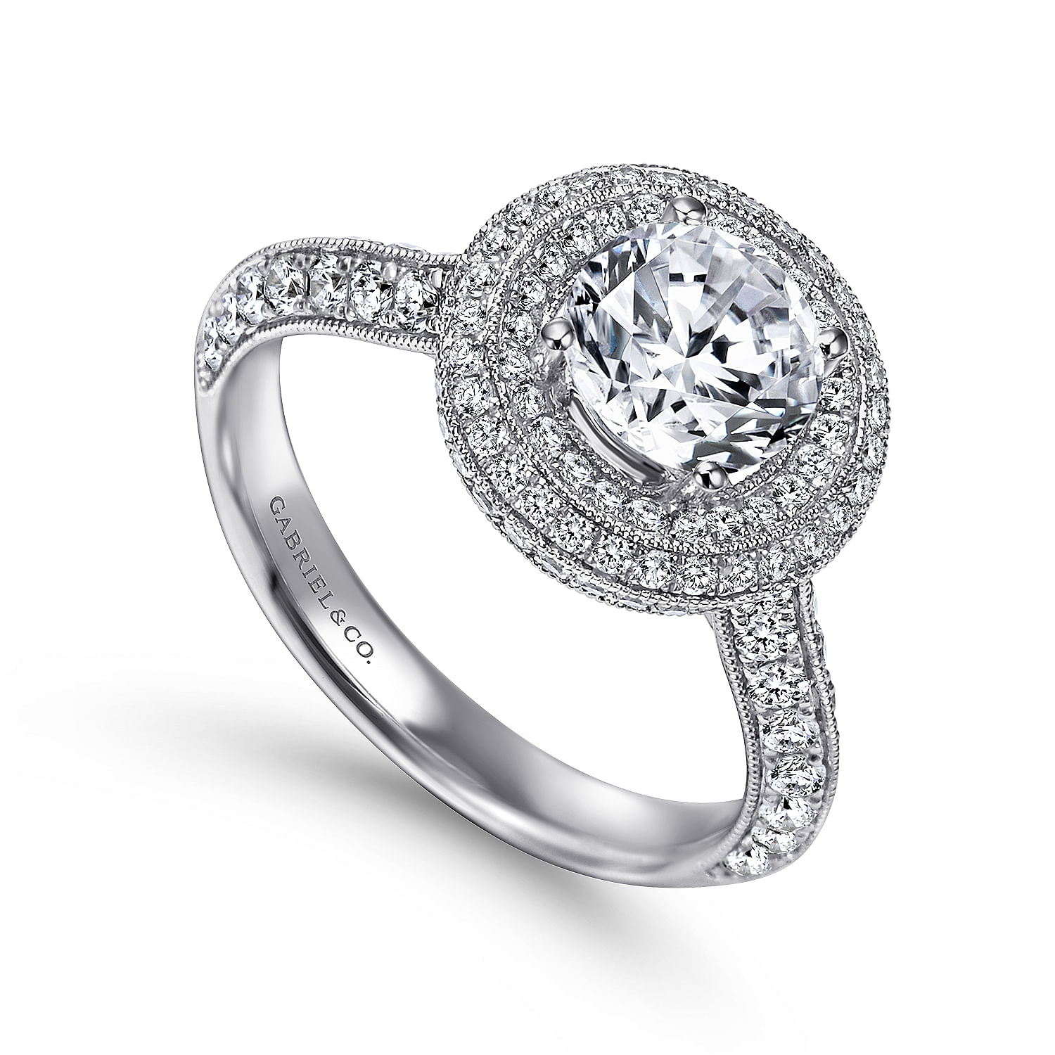 14k White Gold Diamond Double Halo Engagement Ring angle 3 14k White Gold Diamond Double Halo Engagement Ring angle 3