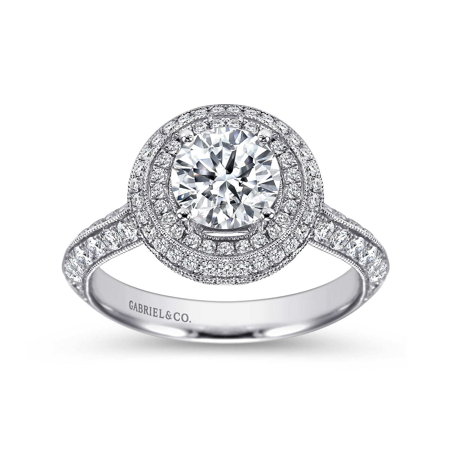 14k White Gold Diamond Double Halo Engagement Ring angle 5 14k White Gold Diamond Double Halo Engagement Ring angle 5