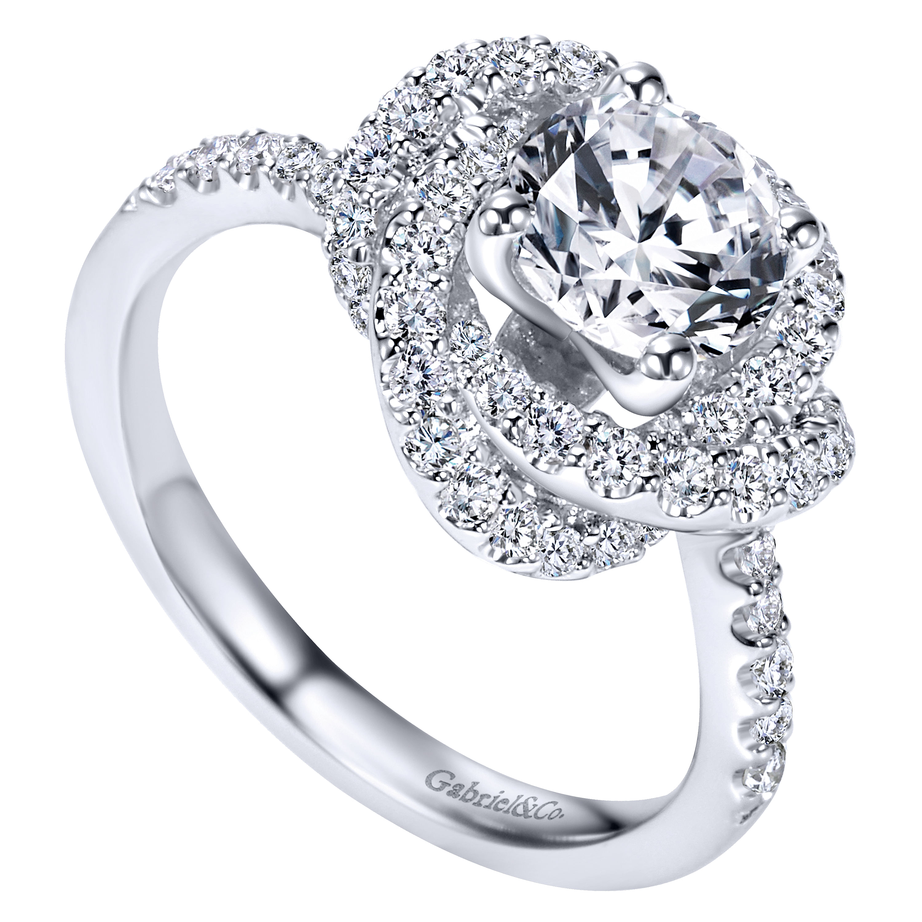 14k White Gold Diamond Double Halo Engagement Ring angle 3 14k White Gold Diamond Double Halo Engagement Ring angle 3