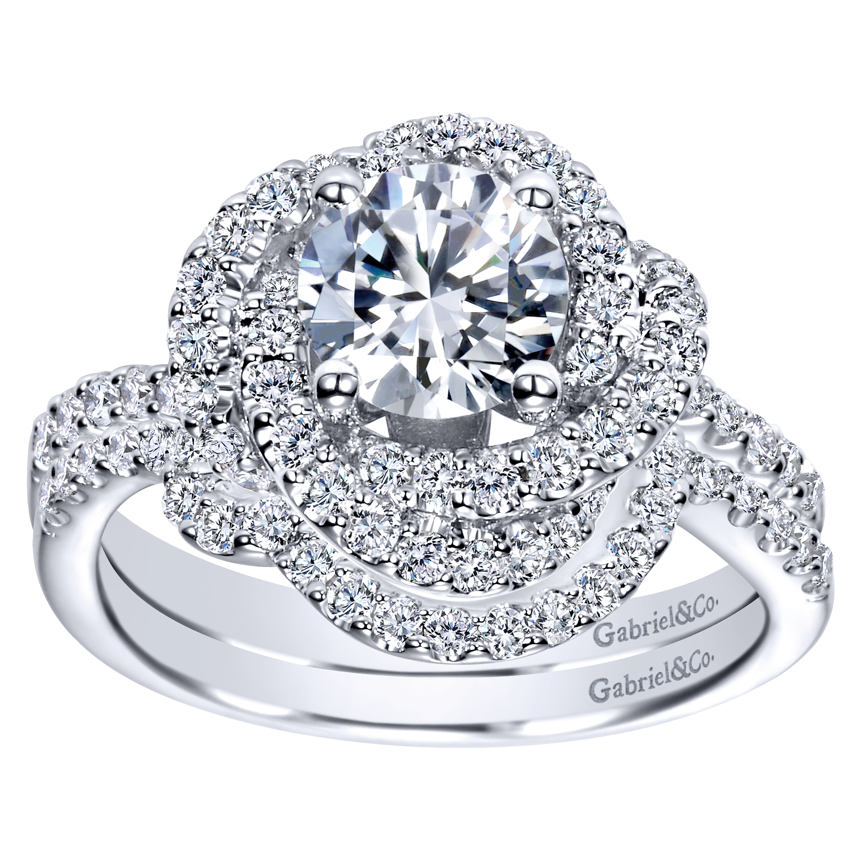 14k White Gold Diamond Double Halo Engagement Ring angle 4 14k White Gold Diamond Double Halo Engagement Ring angle 4