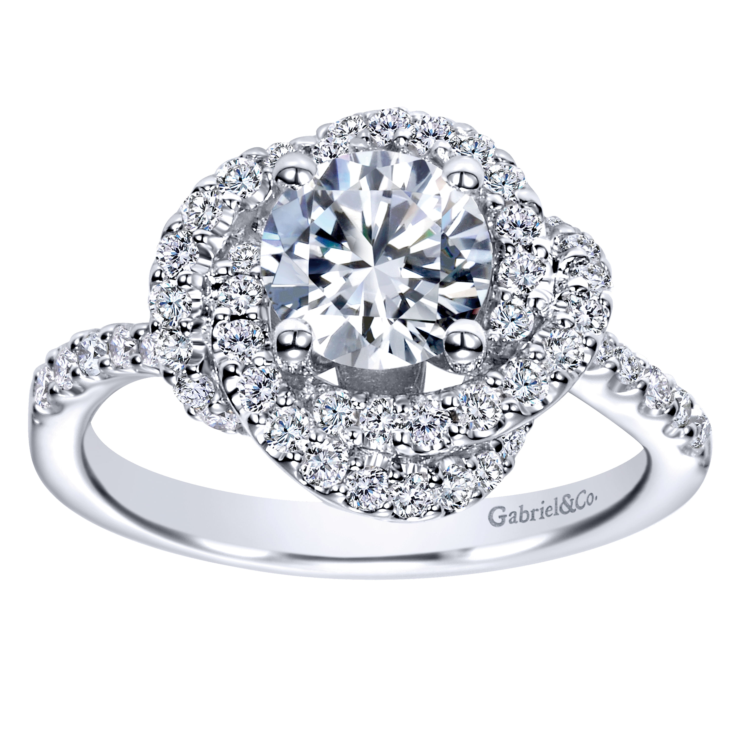 14k White Gold Diamond Double Halo Engagement Ring angle 5 14k White Gold Diamond Double Halo Engagement Ring angle 5