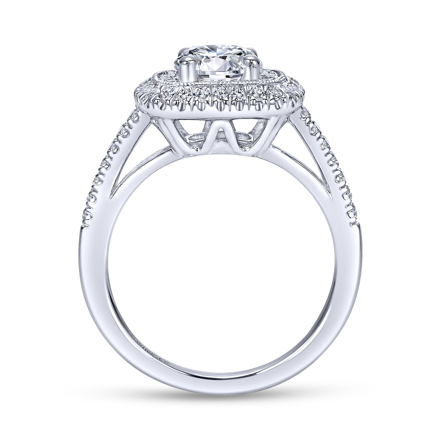 14k White Gold Diamond Double Halo Engagement Ring angle 2 14k White Gold Diamond Double Halo Engagement Ring angle 2