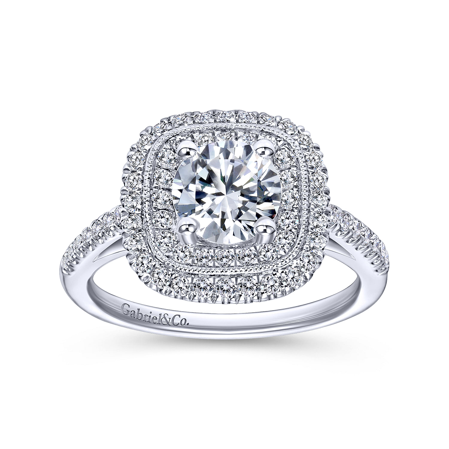 14k White Gold Diamond Double Halo Engagement Ring angle 5 14k White Gold Diamond Double Halo Engagement Ring angle 5