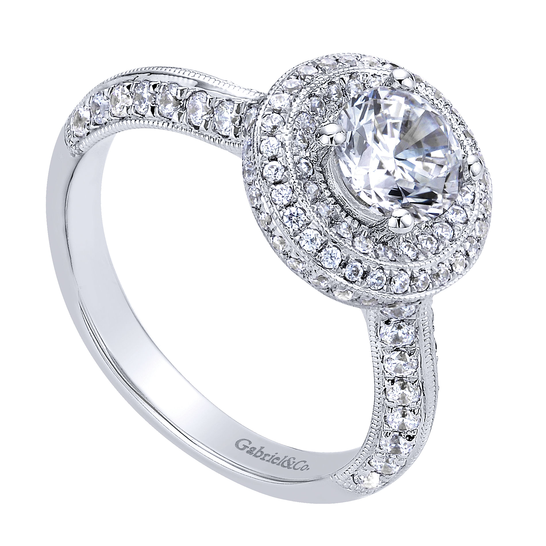 14k White Gold Diamond Double Halo Engagement Ring angle 3 14k White Gold Diamond Double Halo Engagement Ring angle 3