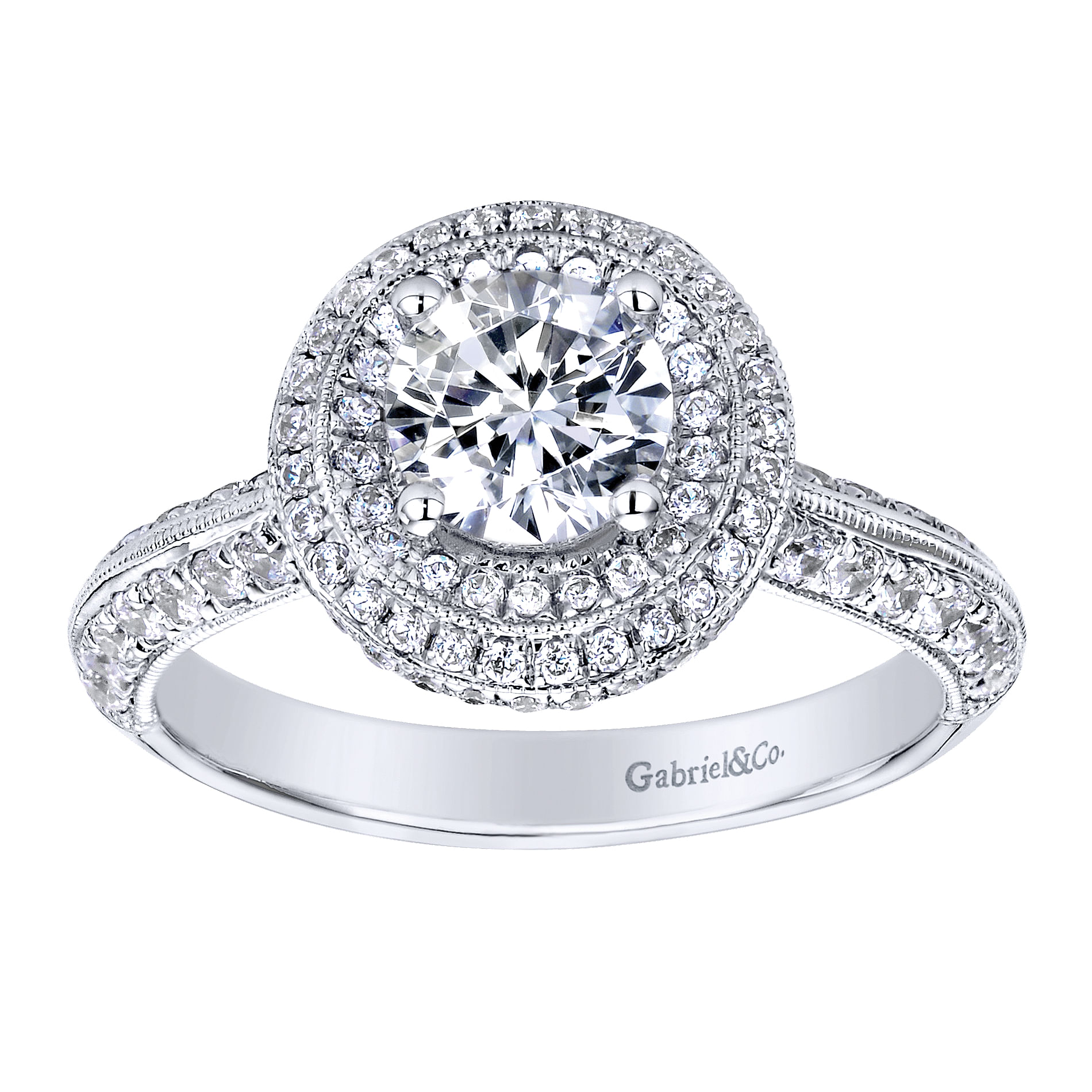 14k White Gold Diamond Double Halo Engagement Ring angle 5 14k White Gold Diamond Double Halo Engagement Ring angle 5