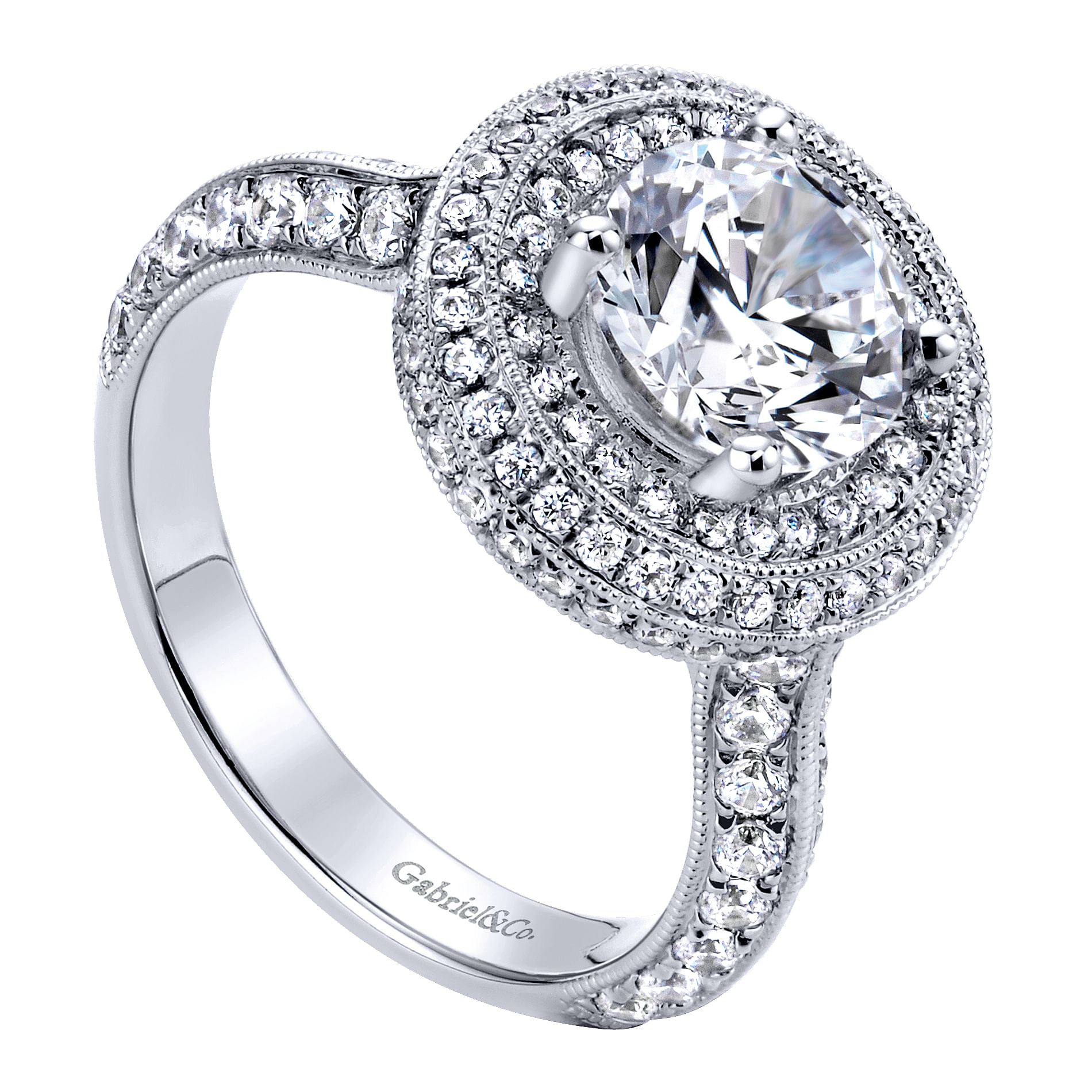 14k White Gold Diamond Double Halo Engagement Ring angle 3 14k White Gold Diamond Double Halo Engagement Ring angle 3