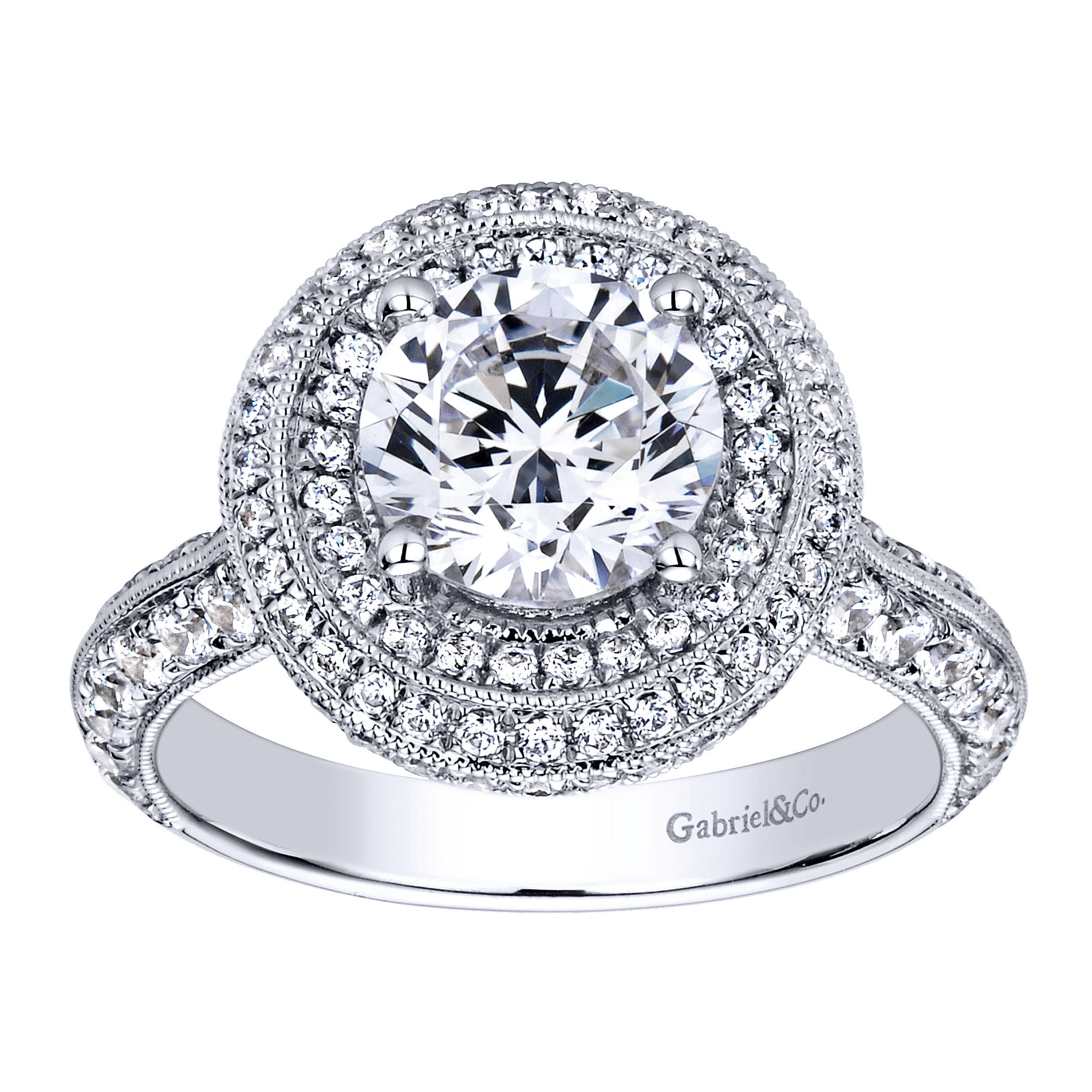 14k White Gold Diamond Double Halo Engagement Ring angle 5 14k White Gold Diamond Double Halo Engagement Ring angle 5