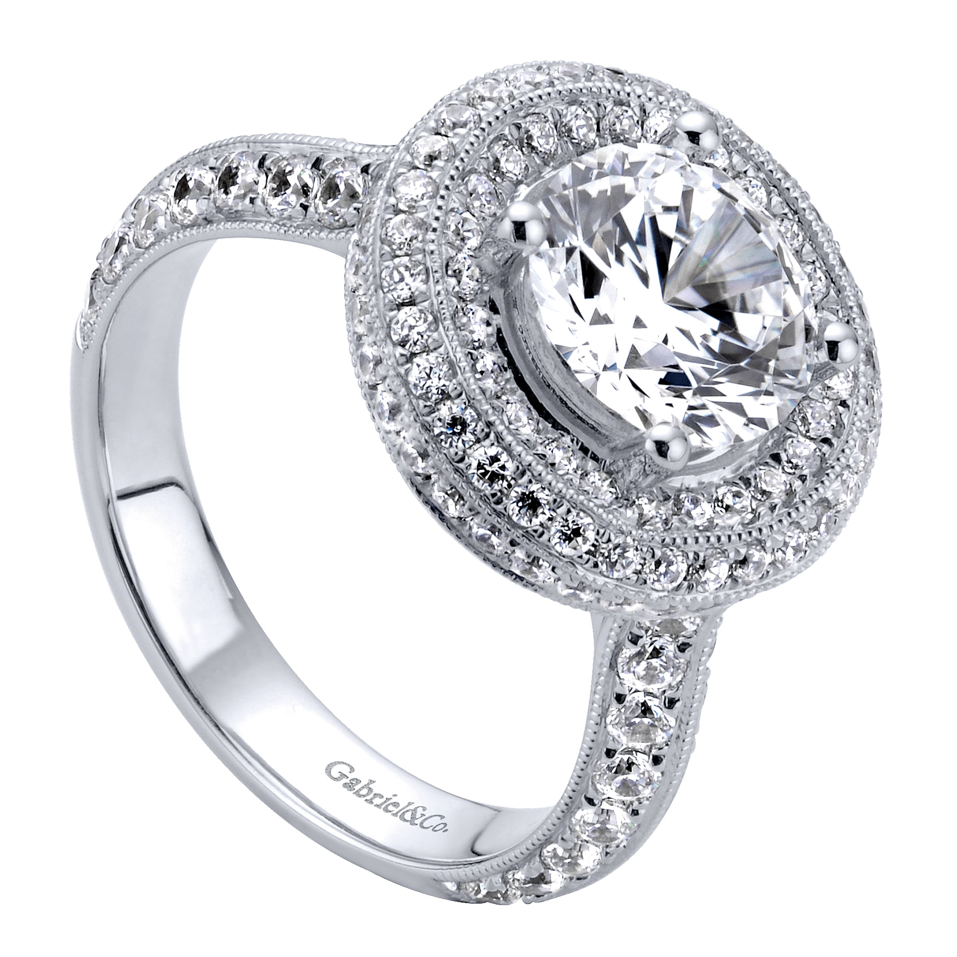14k White Gold Diamond Double Halo Engagement Ring angle 3 14k White Gold Diamond Double Halo Engagement Ring angle 3