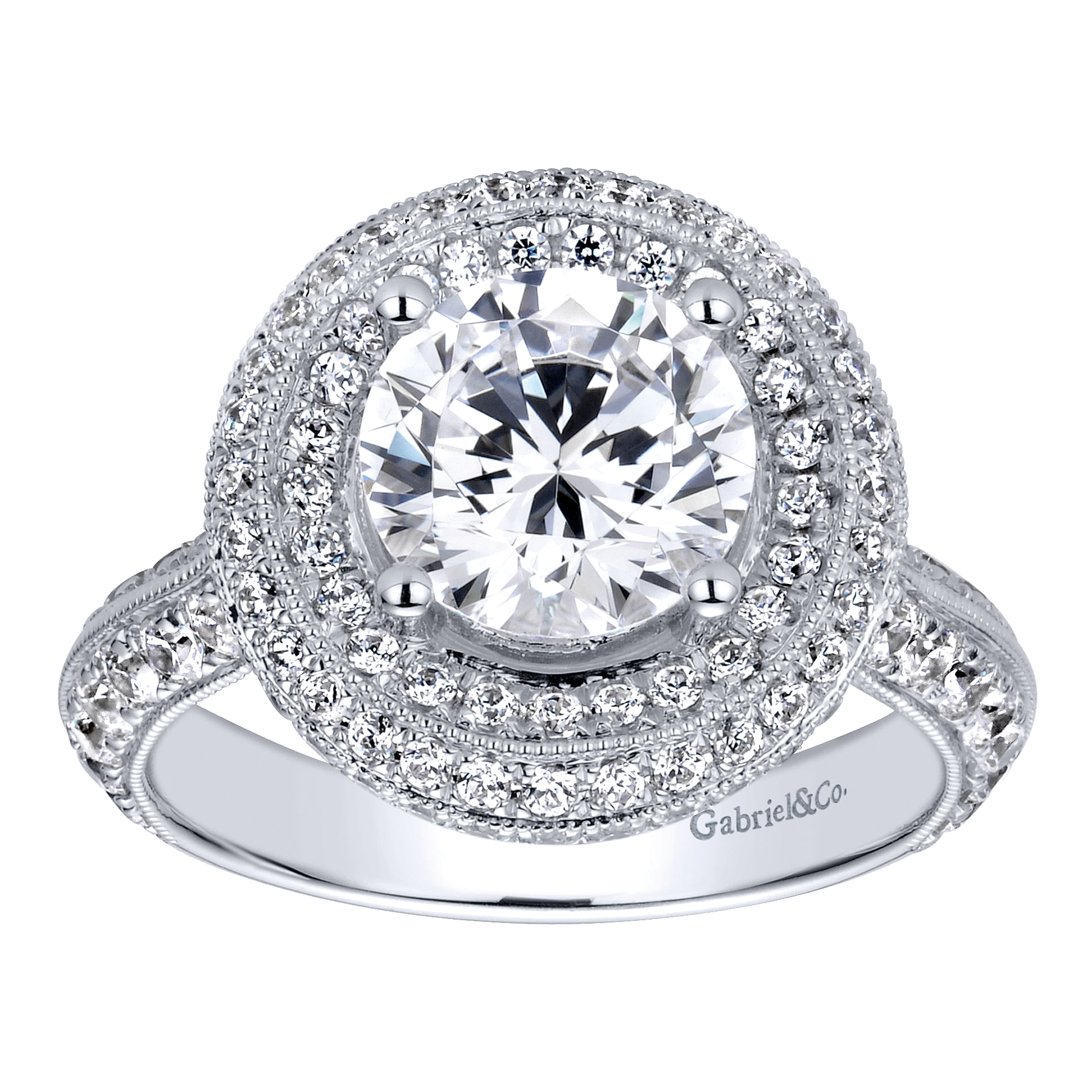 14k White Gold Diamond Double Halo Engagement Ring angle 5 14k White Gold Diamond Double Halo Engagement Ring angle 5