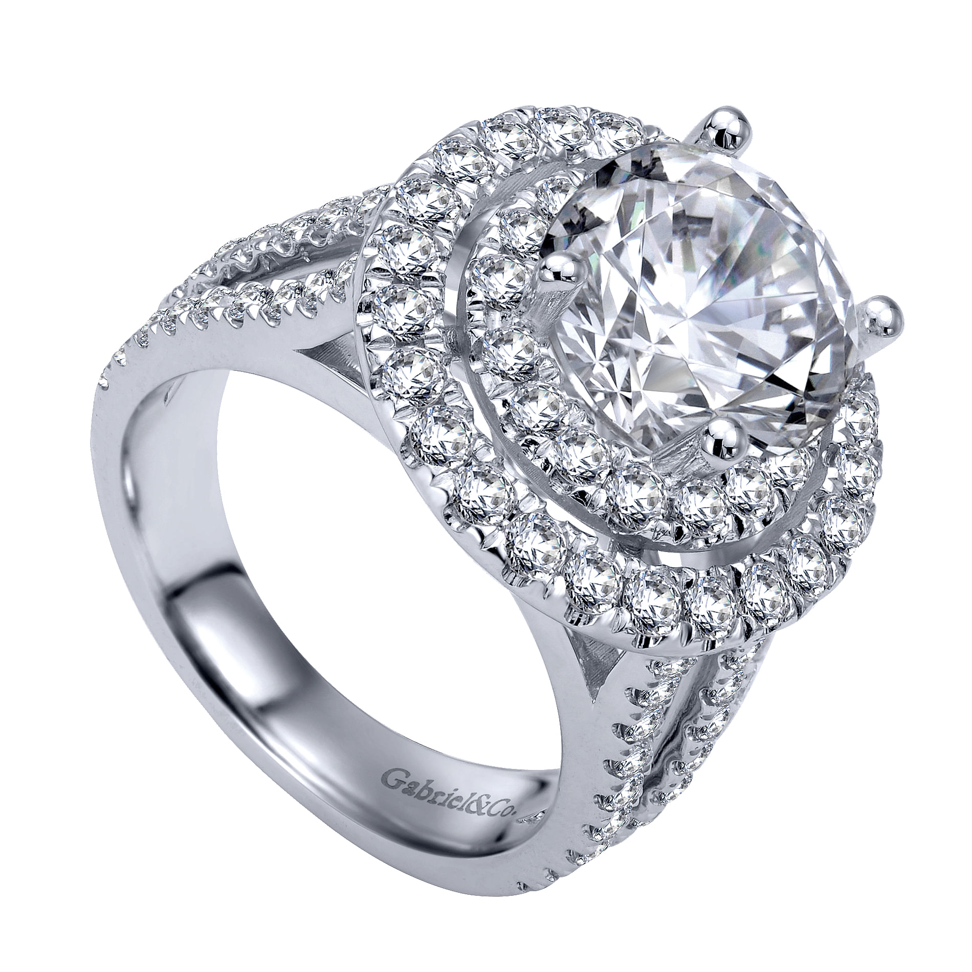 14k White Gold Diamond Double Halo Engagement Ring angle 3 14k White Gold Diamond Double Halo Engagement Ring angle 3