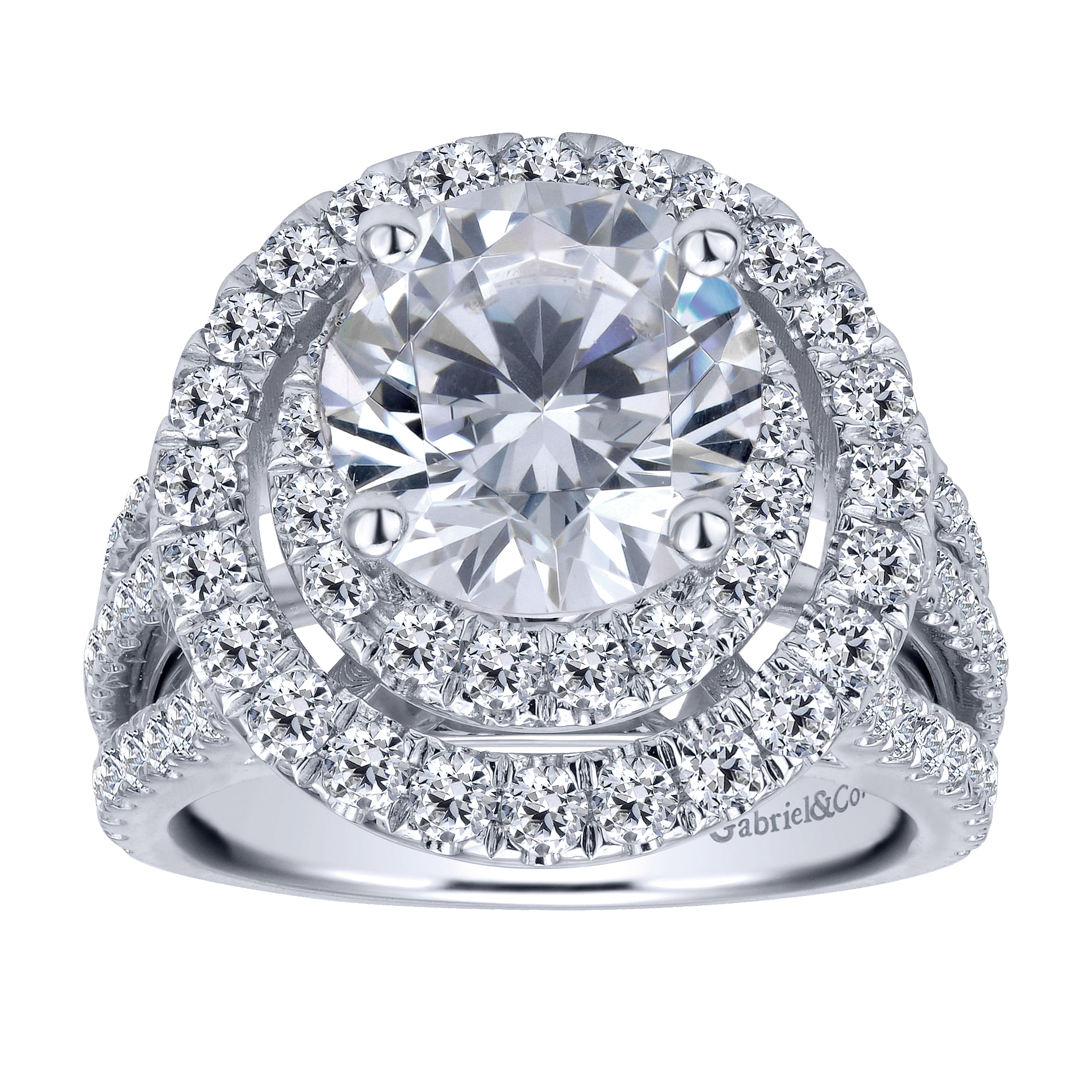 14k White Gold Diamond Double Halo Engagement Ring angle 5 14k White Gold Diamond Double Halo Engagement Ring angle 5