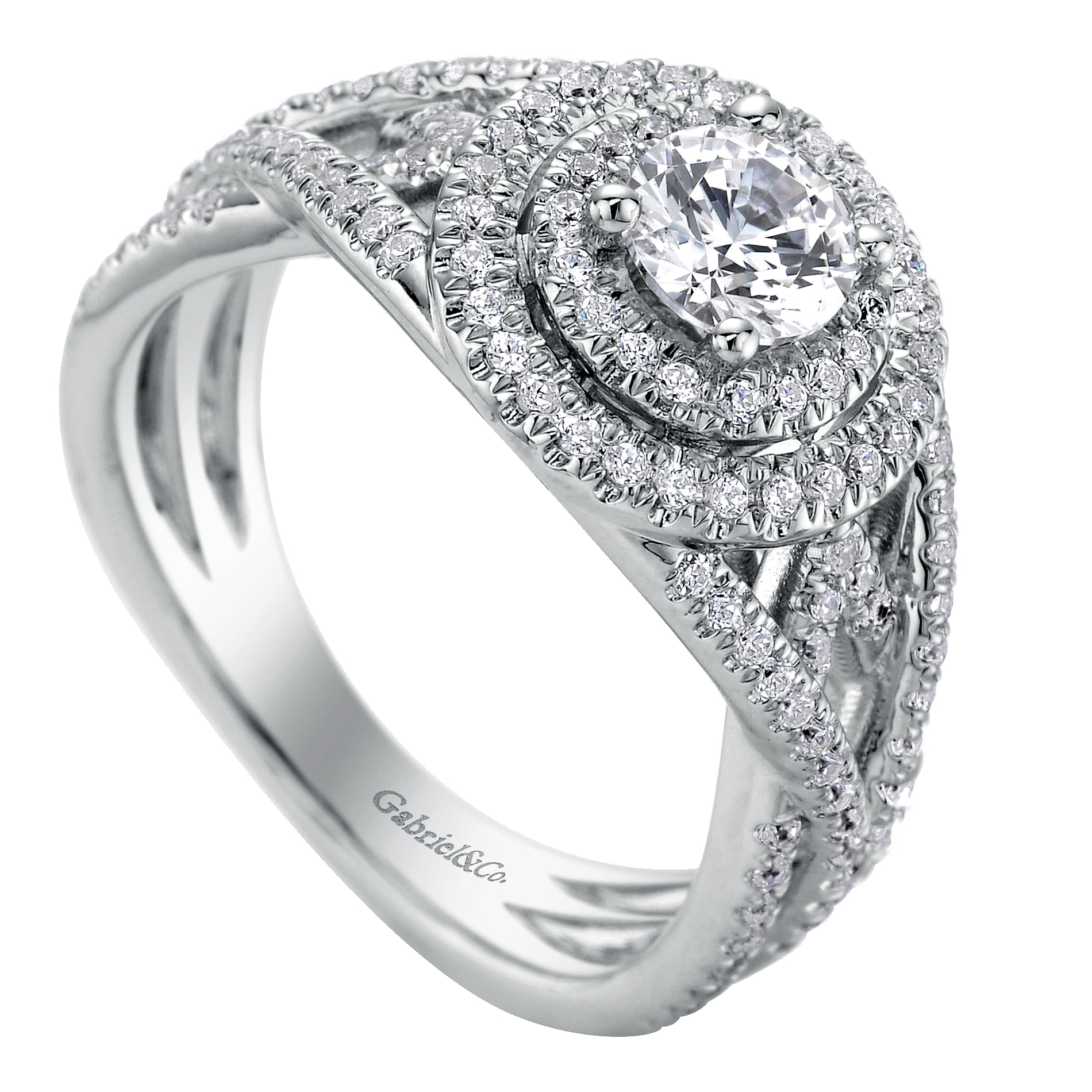 14k White Gold Diamond Double Halo Engagement Ring angle 3 14k White Gold Diamond Double Halo Engagement Ring angle 3