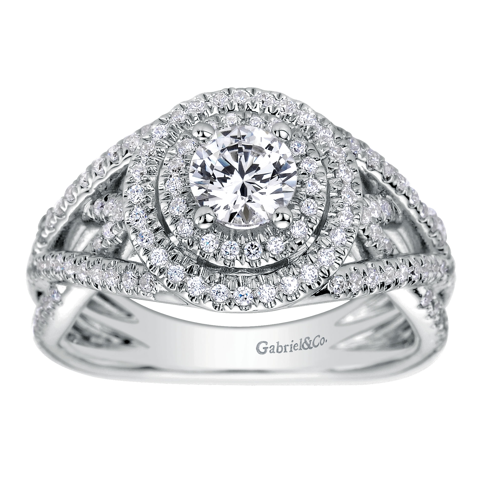 14k White Gold Diamond Double Halo Engagement Ring angle 5 14k White Gold Diamond Double Halo Engagement Ring angle 5
