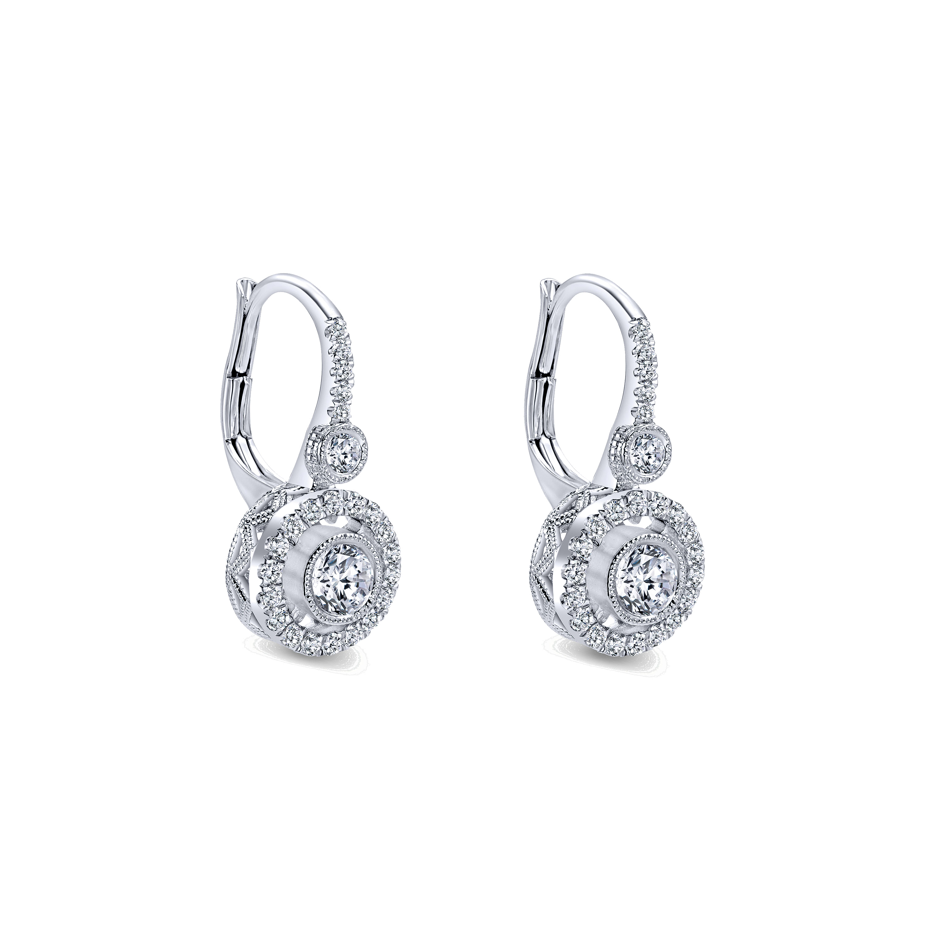 14k White Gold Diamond Drop Earrings angle 2 14k White Gold Diamond Drop Earrings angle 2