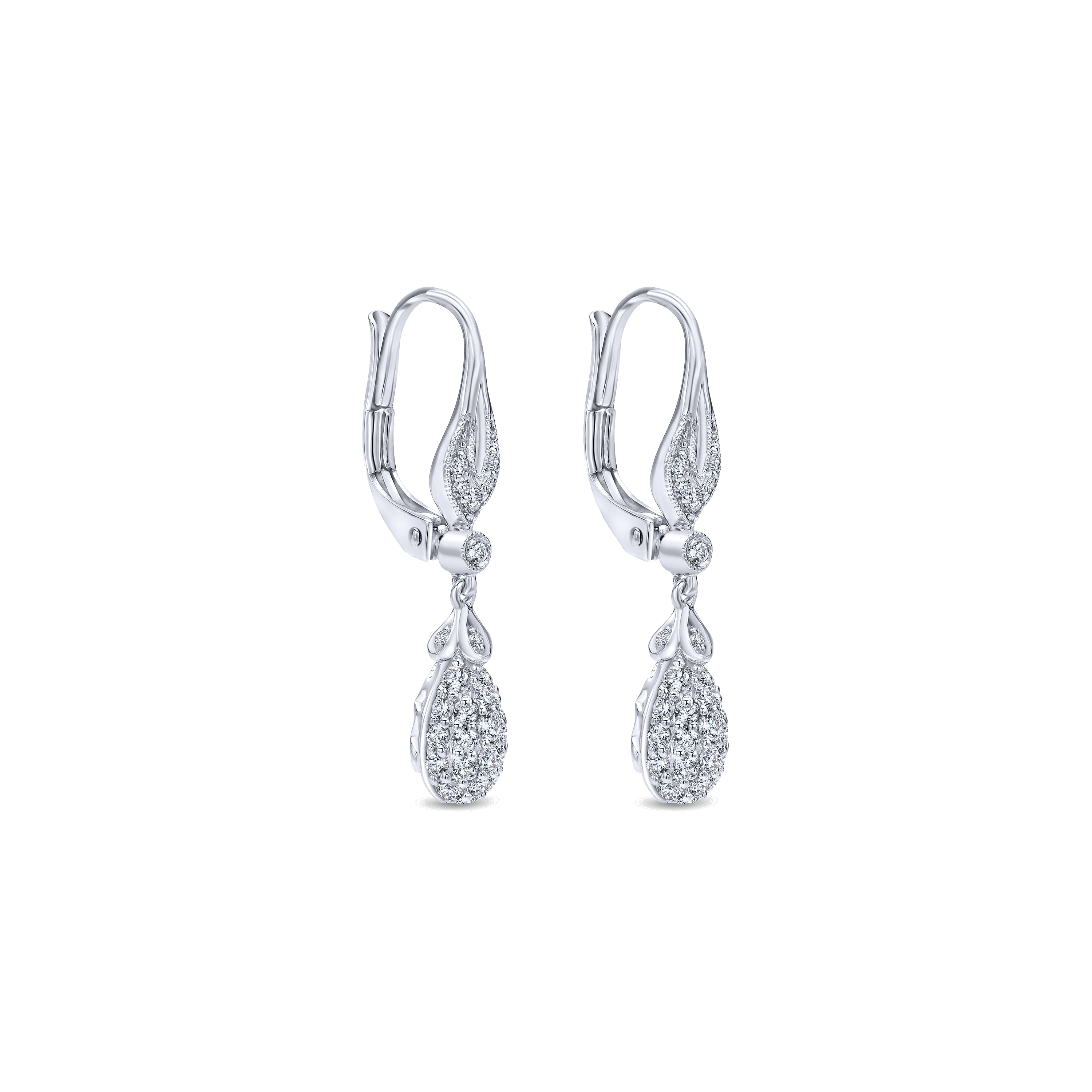 14k White Gold Diamond Drop Earrings angle 2 14k White Gold Diamond Drop Earrings angle 2