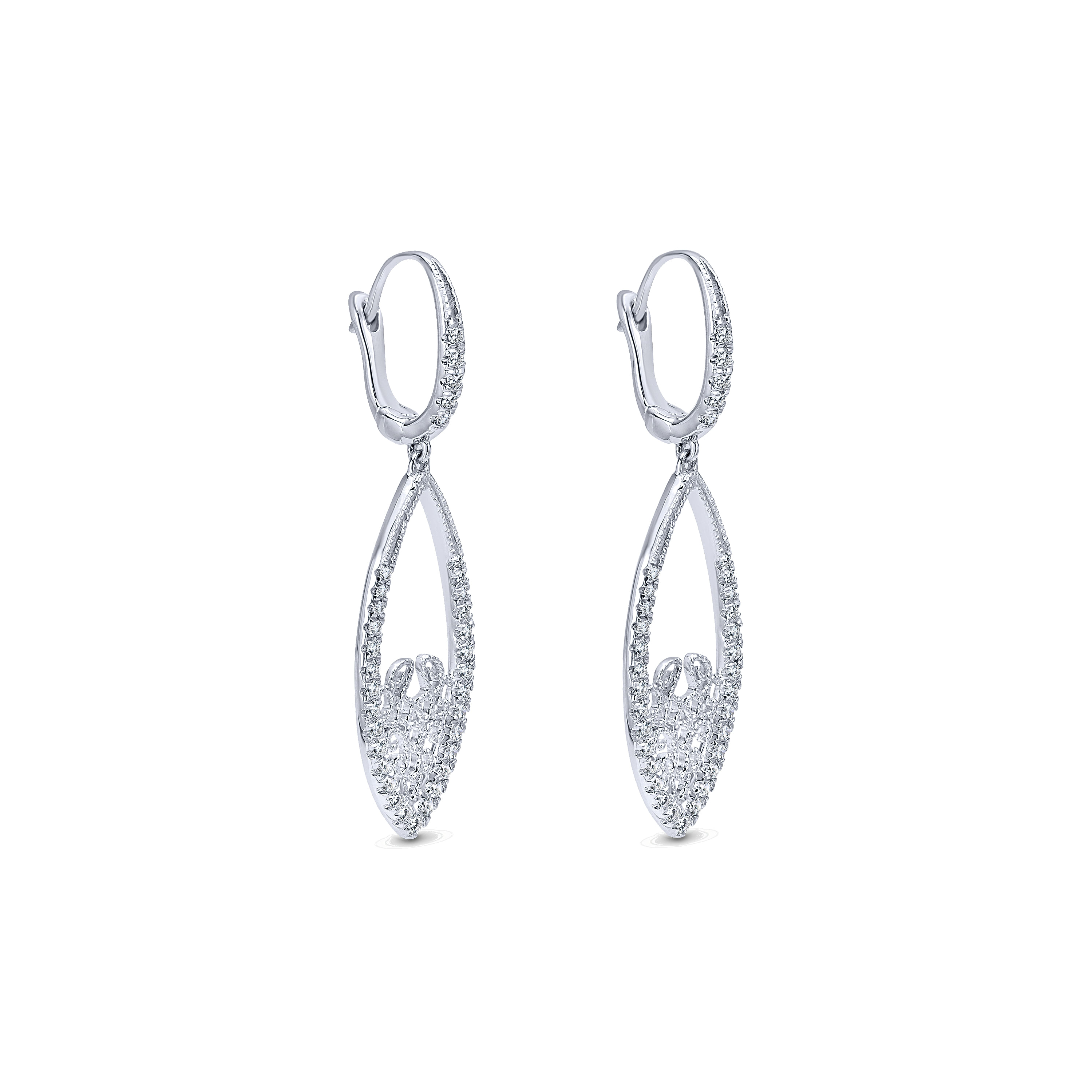14k White Gold Diamond Drop Earrings angle 2 14k White Gold Diamond Drop Earrings angle 2