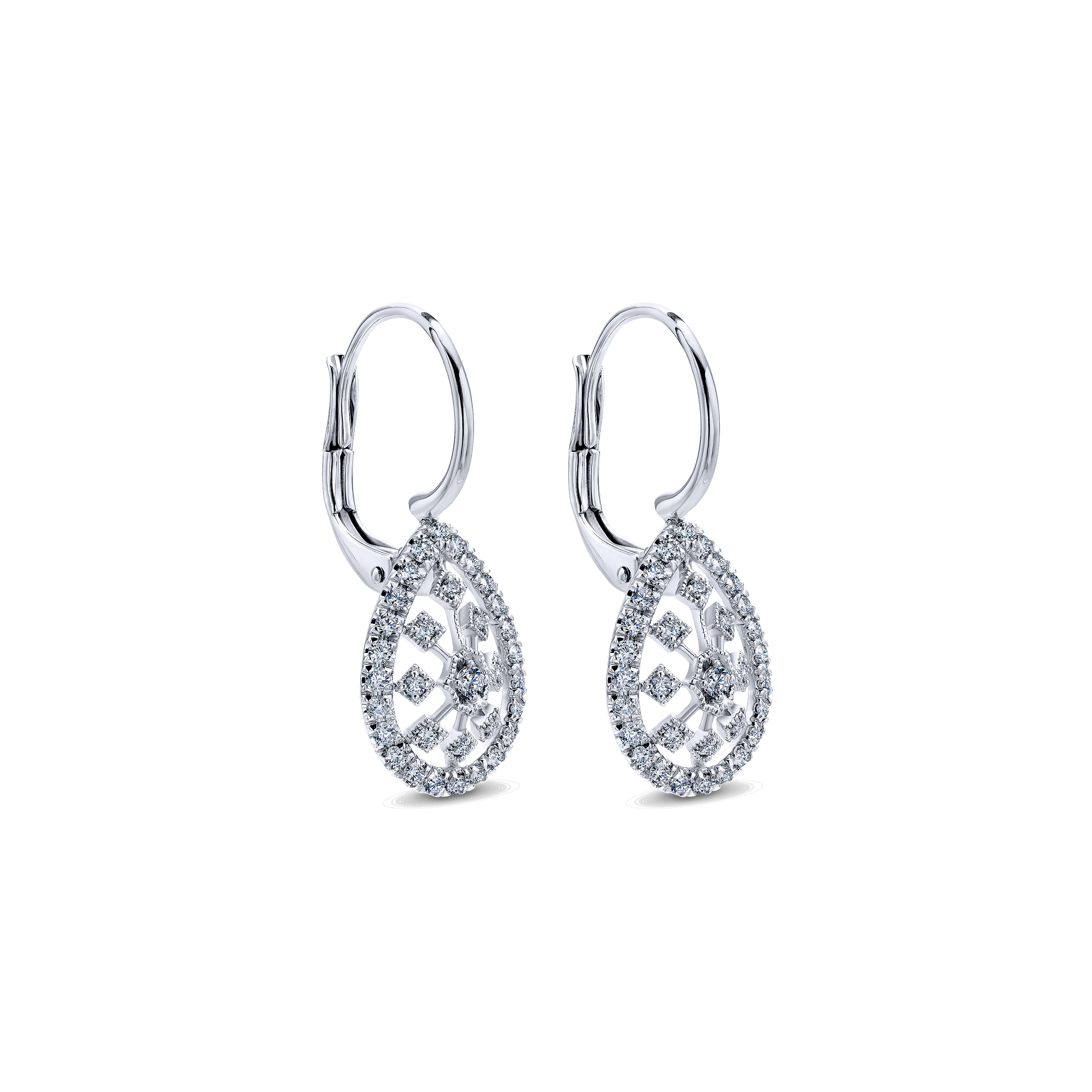 14k White Gold Diamond Drop Earrings angle 2 14k White Gold Diamond Drop Earrings angle 2