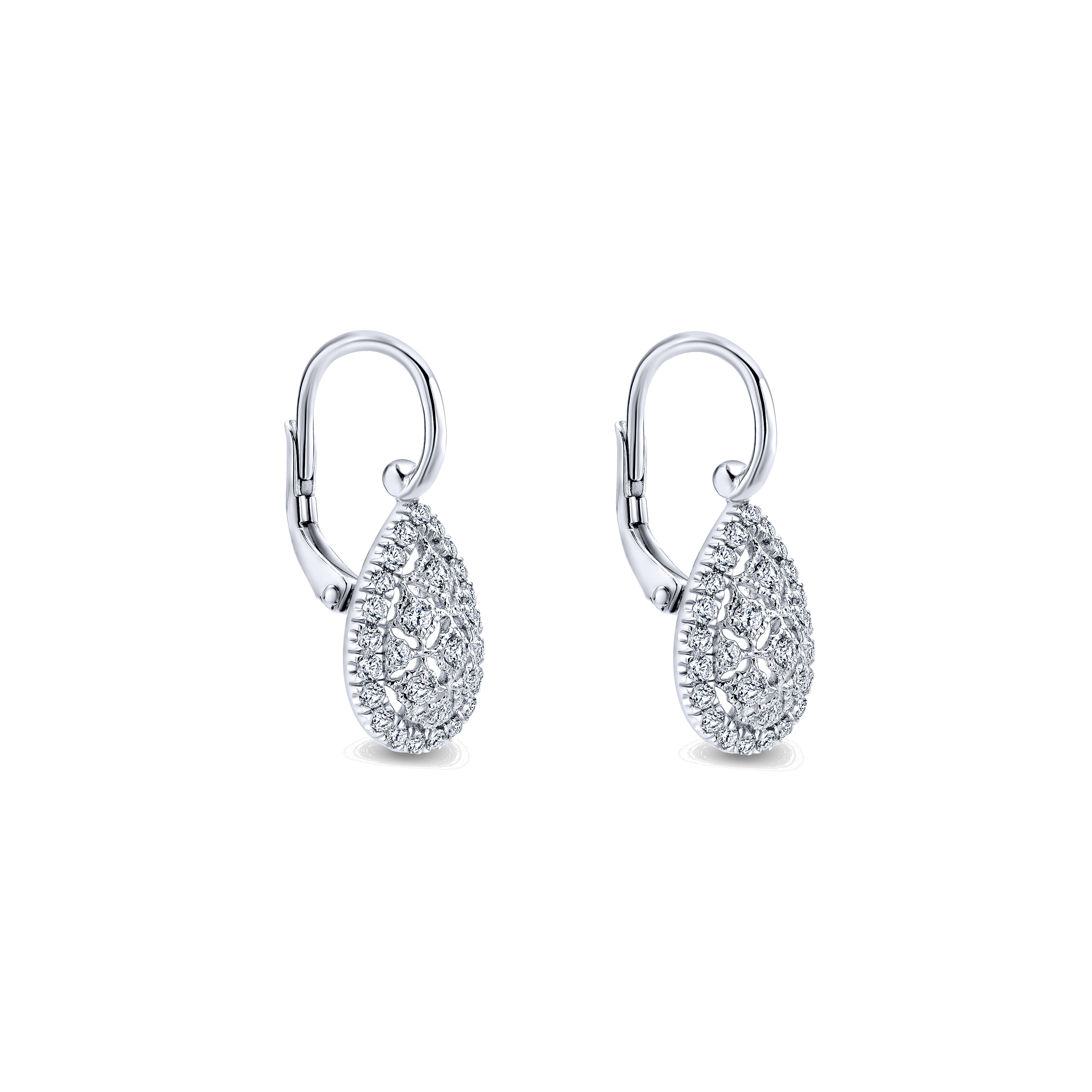 14k White Gold Diamond Drop Earrings angle 2 14k White Gold Diamond Drop Earrings angle 2