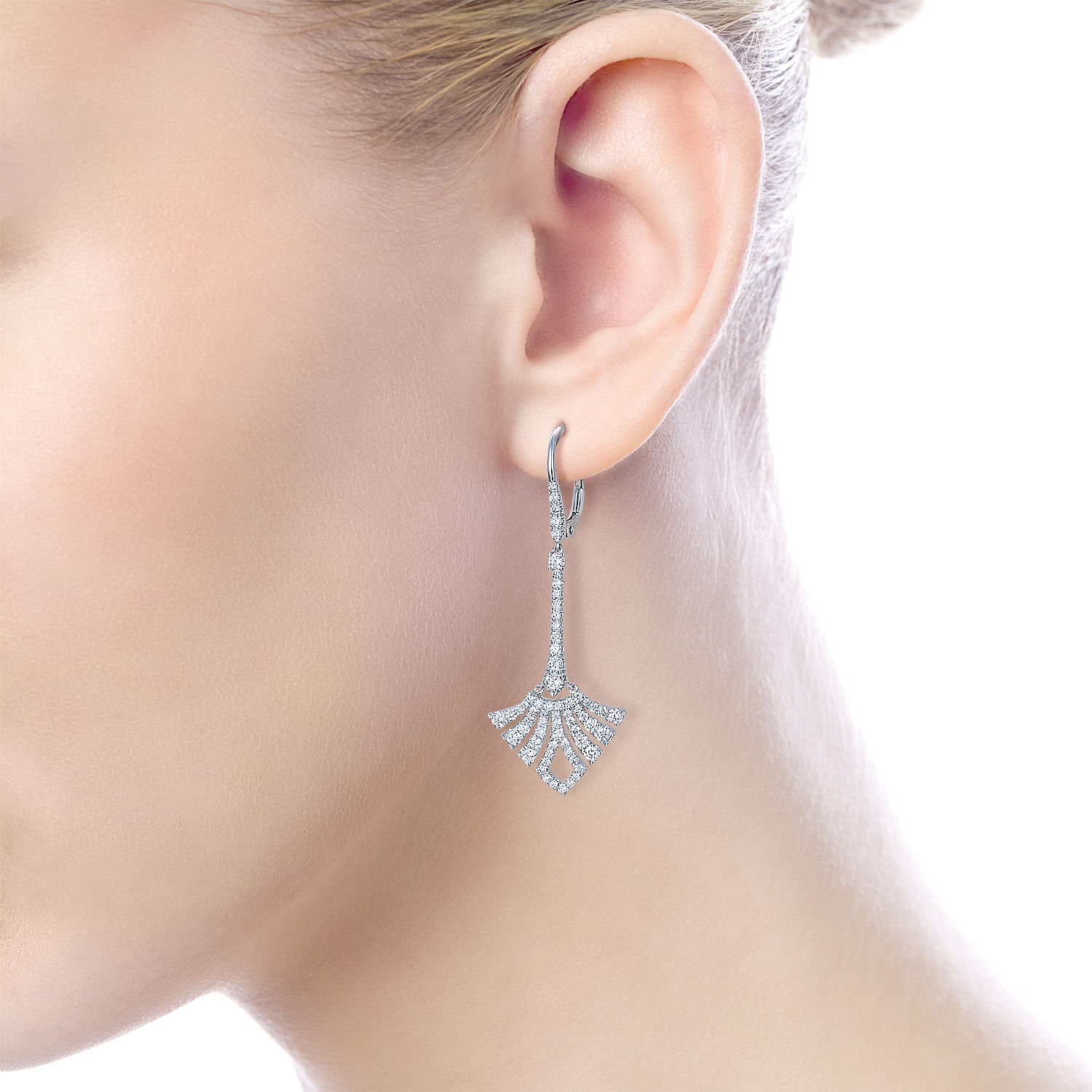14k White Gold Diamond Drop Earrings angle 2 14k White Gold Diamond Drop Earrings angle 2