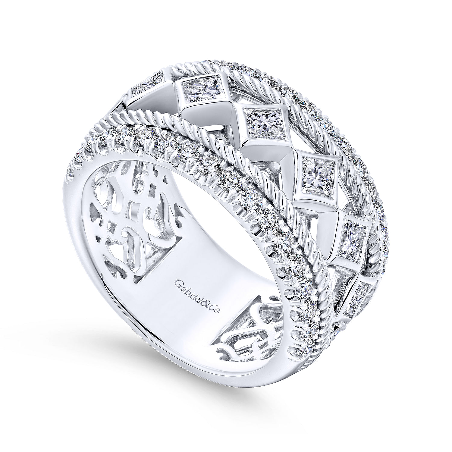 14k White Gold Diamond Fancy Anniversary Band angle 3 14k White Gold Diamond Fancy Anniversary Band angle 3