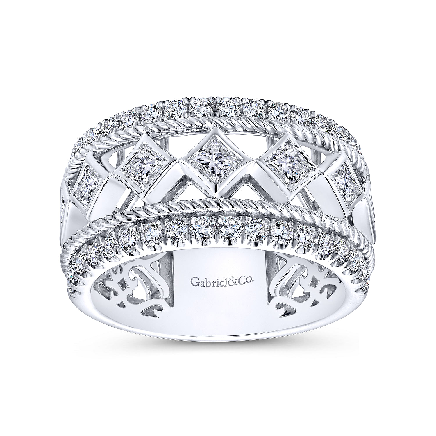 14k White Gold Diamond Fancy Anniversary Band angle 4 14k White Gold Diamond Fancy Anniversary Band angle 4