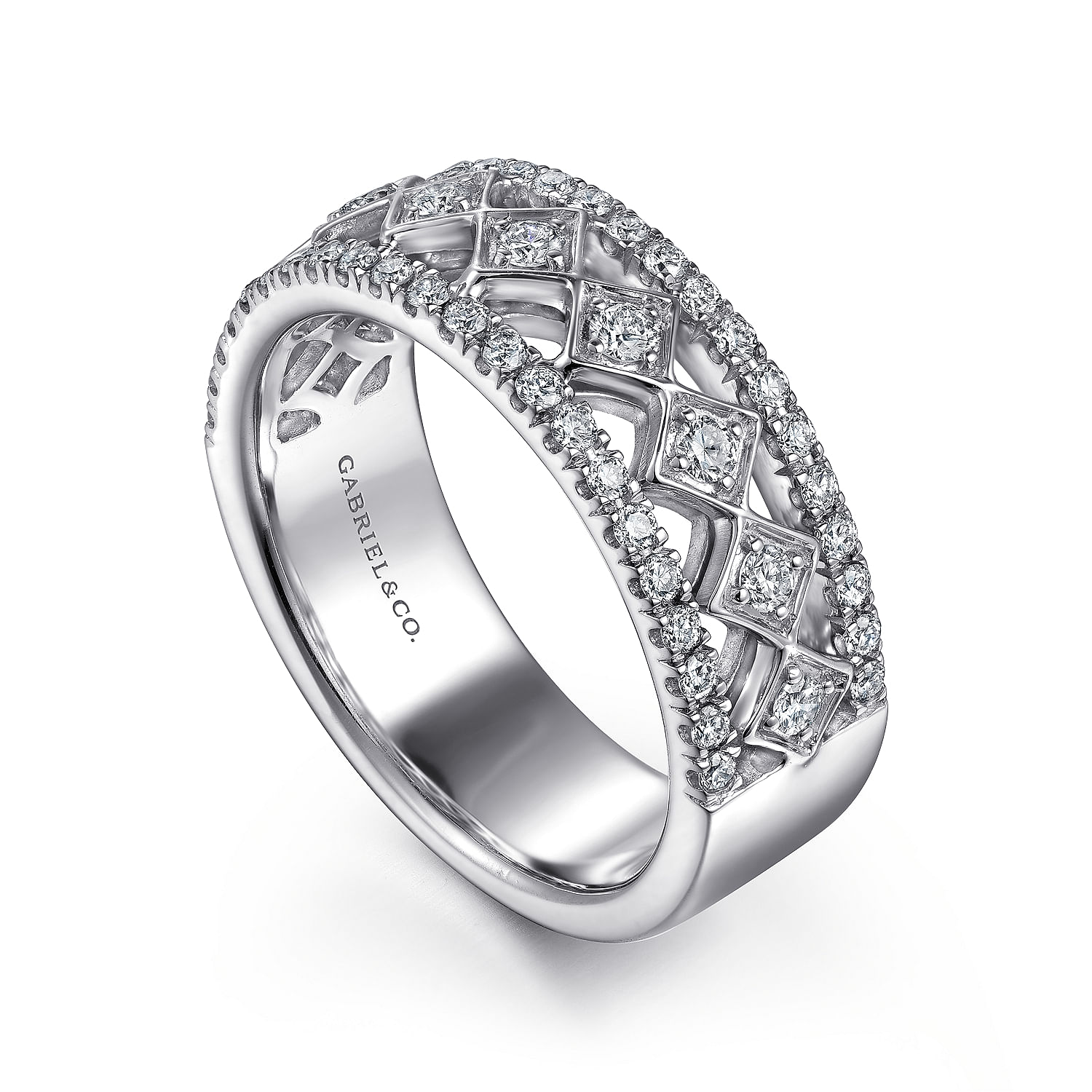 14k White Gold Diamond Fancy Anniversary Band angle 3 14k White Gold Diamond Fancy Anniversary Band angle 3