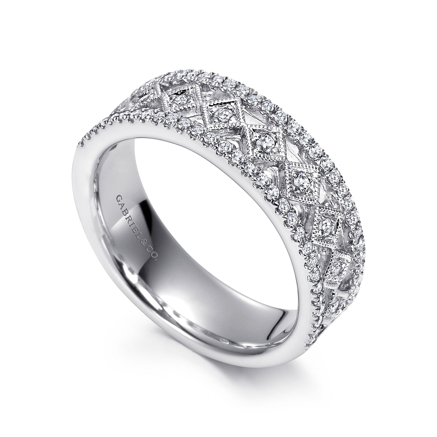 14k White Gold Diamond Fancy Anniversary Band angle 3 14k White Gold Diamond Fancy Anniversary Band angle 3