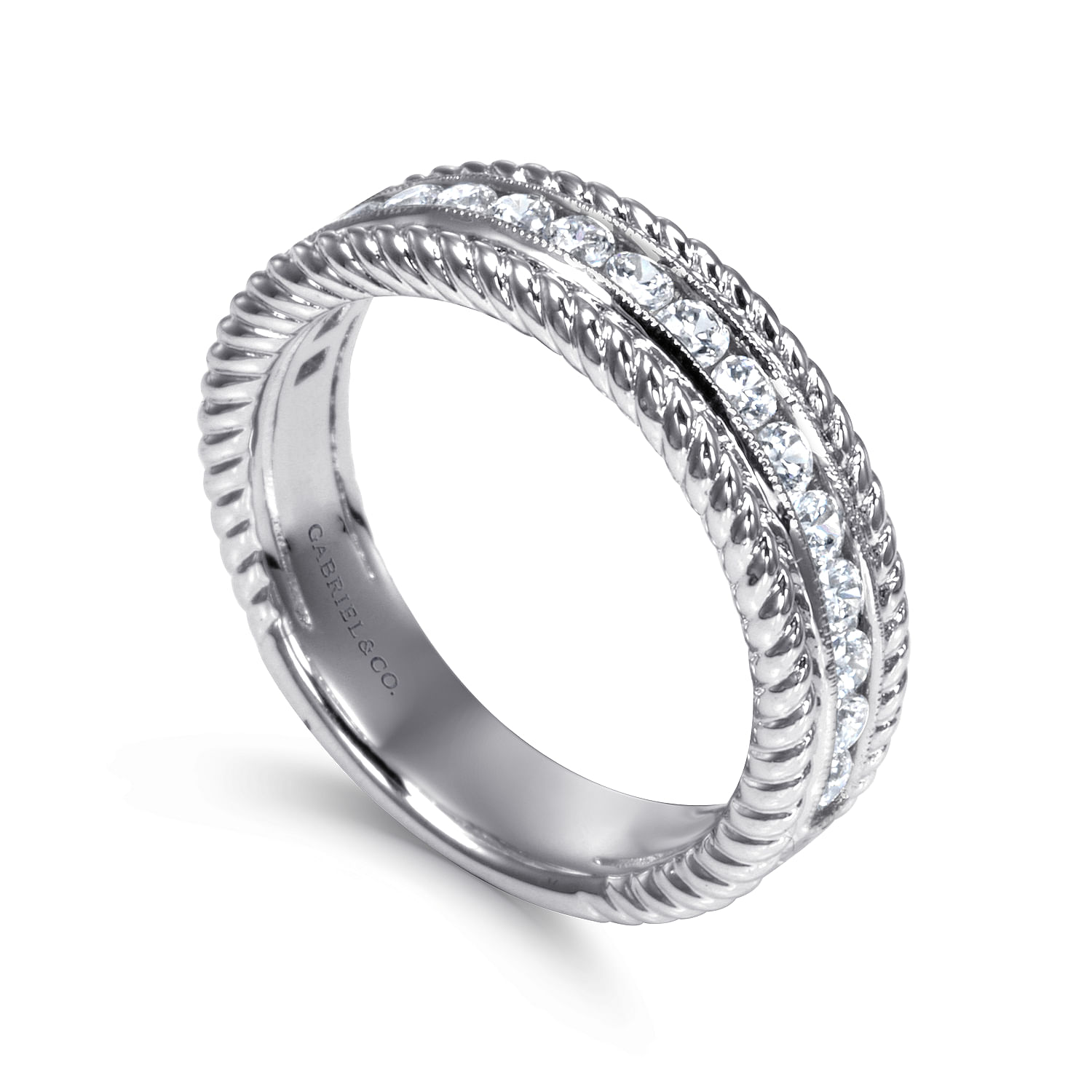 14k White Gold Diamond Fancy Anniversary Band angle 3 14k White Gold Diamond Fancy Anniversary Band angle 3