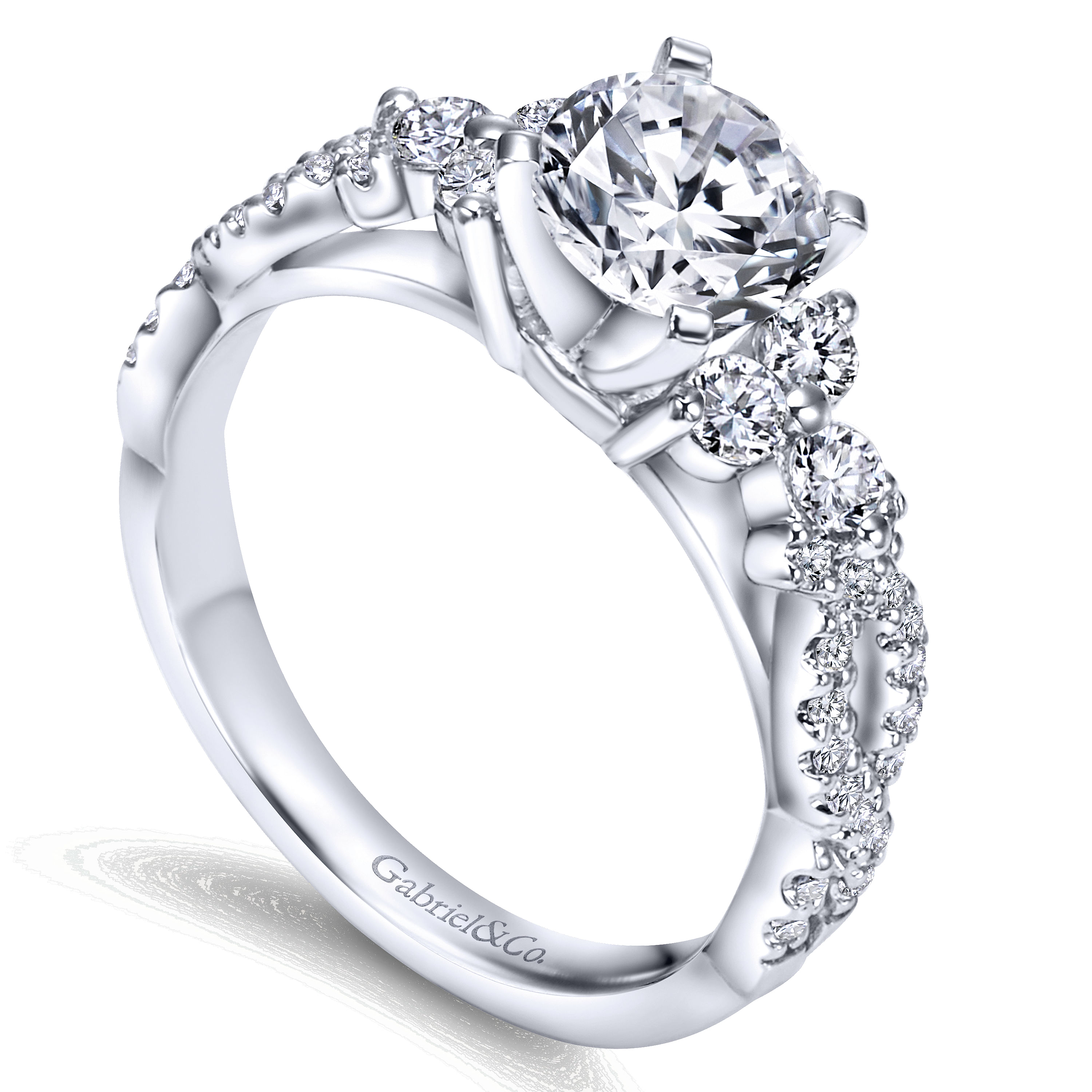 14k White Gold Diamond Free Form Engagement Ring angle 3 14k White Gold Diamond Free Form Engagement Ring angle 3