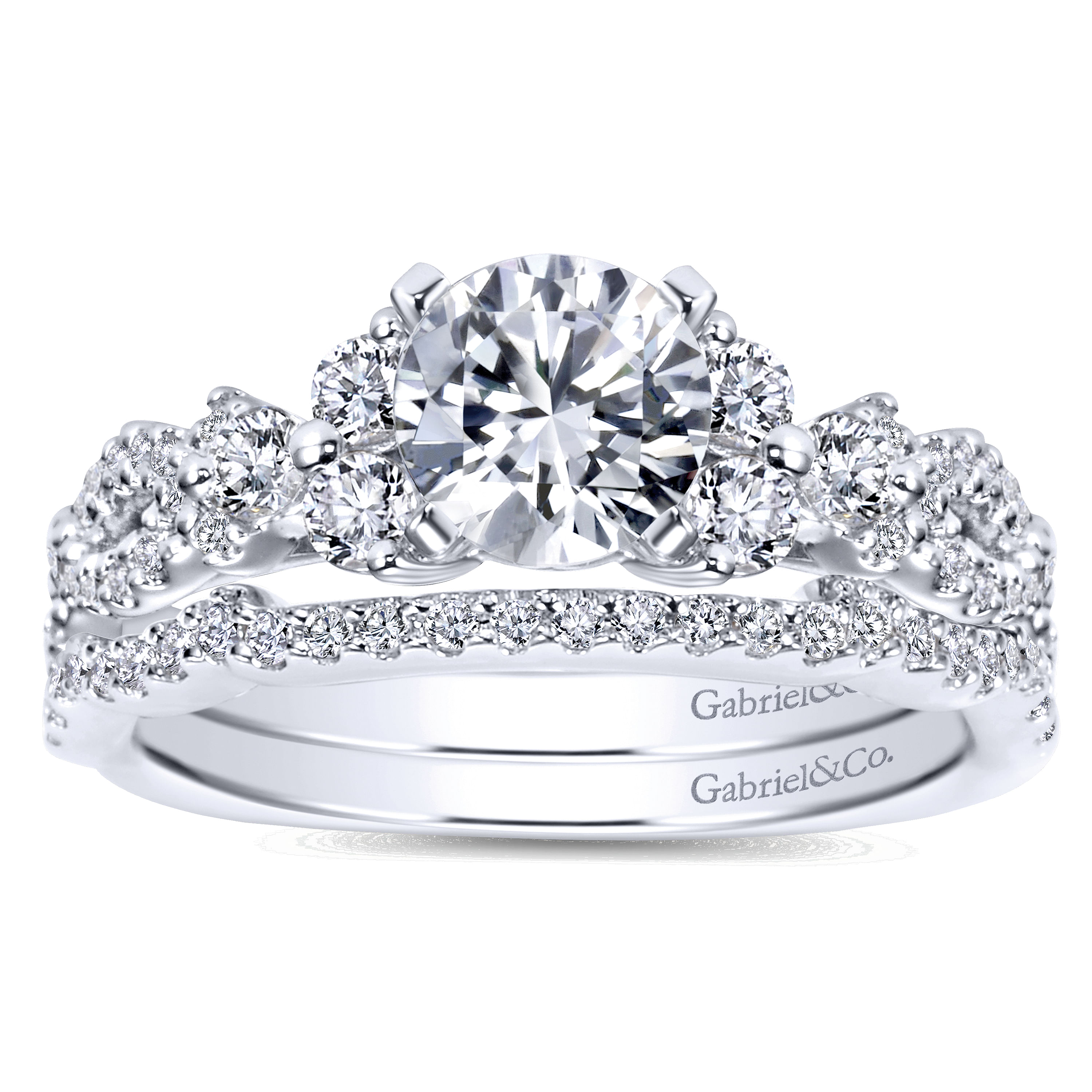 14k White Gold Diamond Free Form Engagement Ring angle 4 14k White Gold Diamond Free Form Engagement Ring angle 4