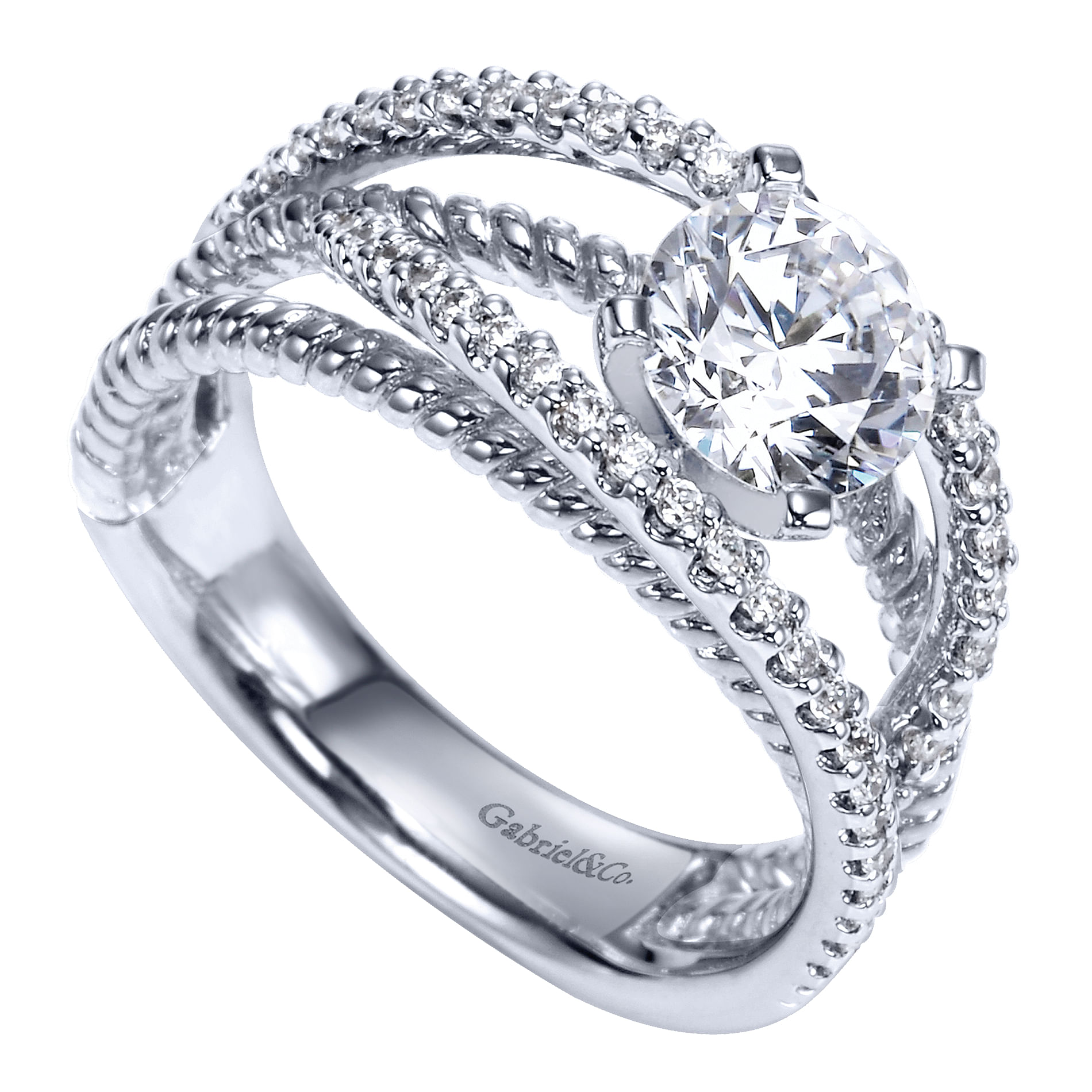 14k White Gold Diamond Free Form Engagement Ring angle 3 14k White Gold Diamond Free Form Engagement Ring angle 3