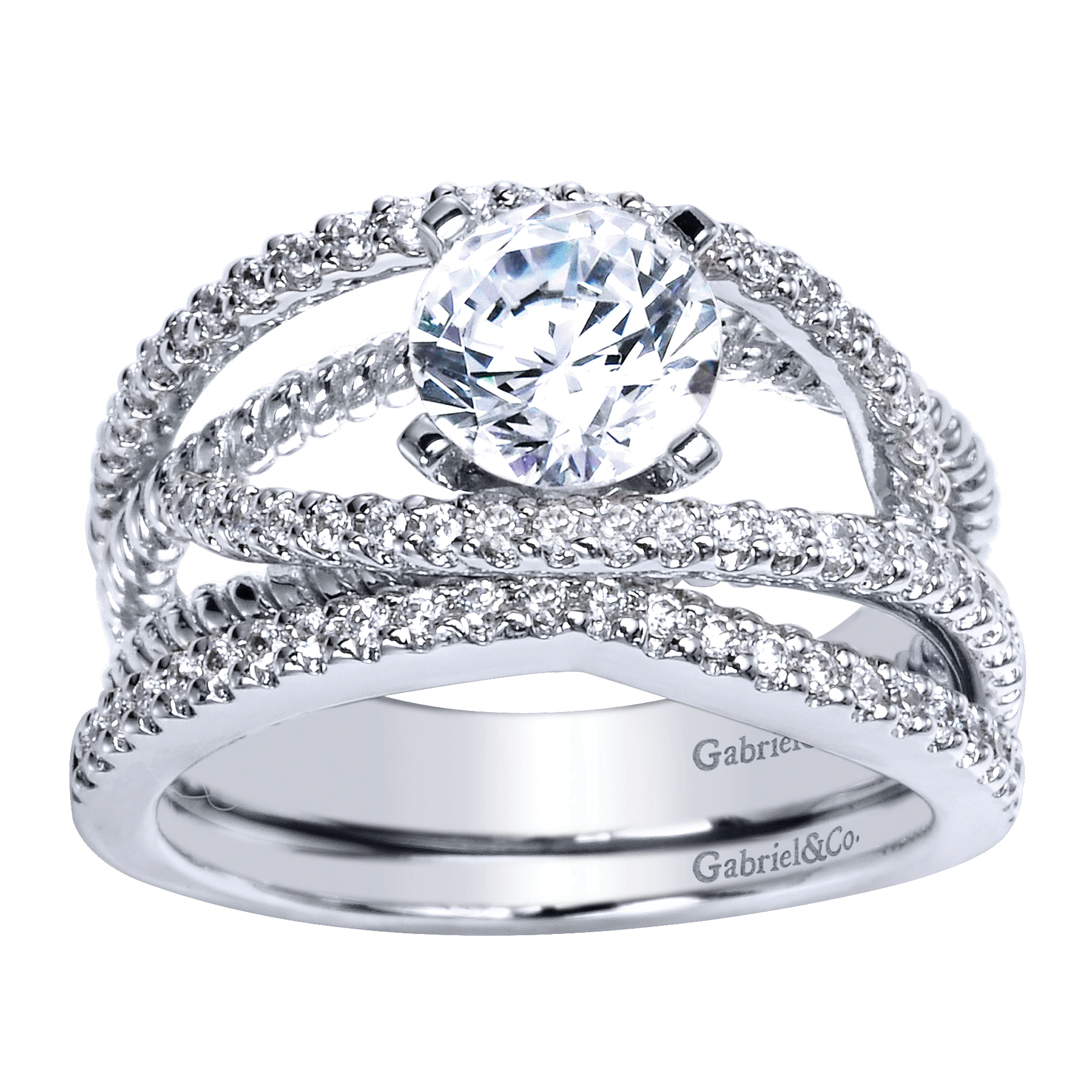 14k White Gold Diamond Free Form Engagement Ring angle 4 14k White Gold Diamond Free Form Engagement Ring angle 4