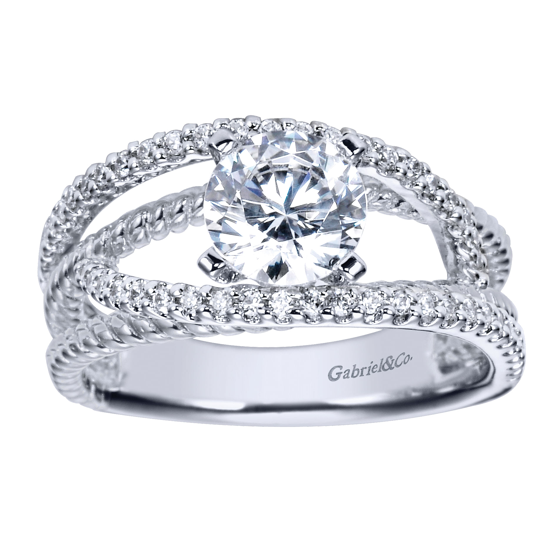 14k White Gold Diamond Free Form Engagement Ring angle 5 14k White Gold Diamond Free Form Engagement Ring angle 5