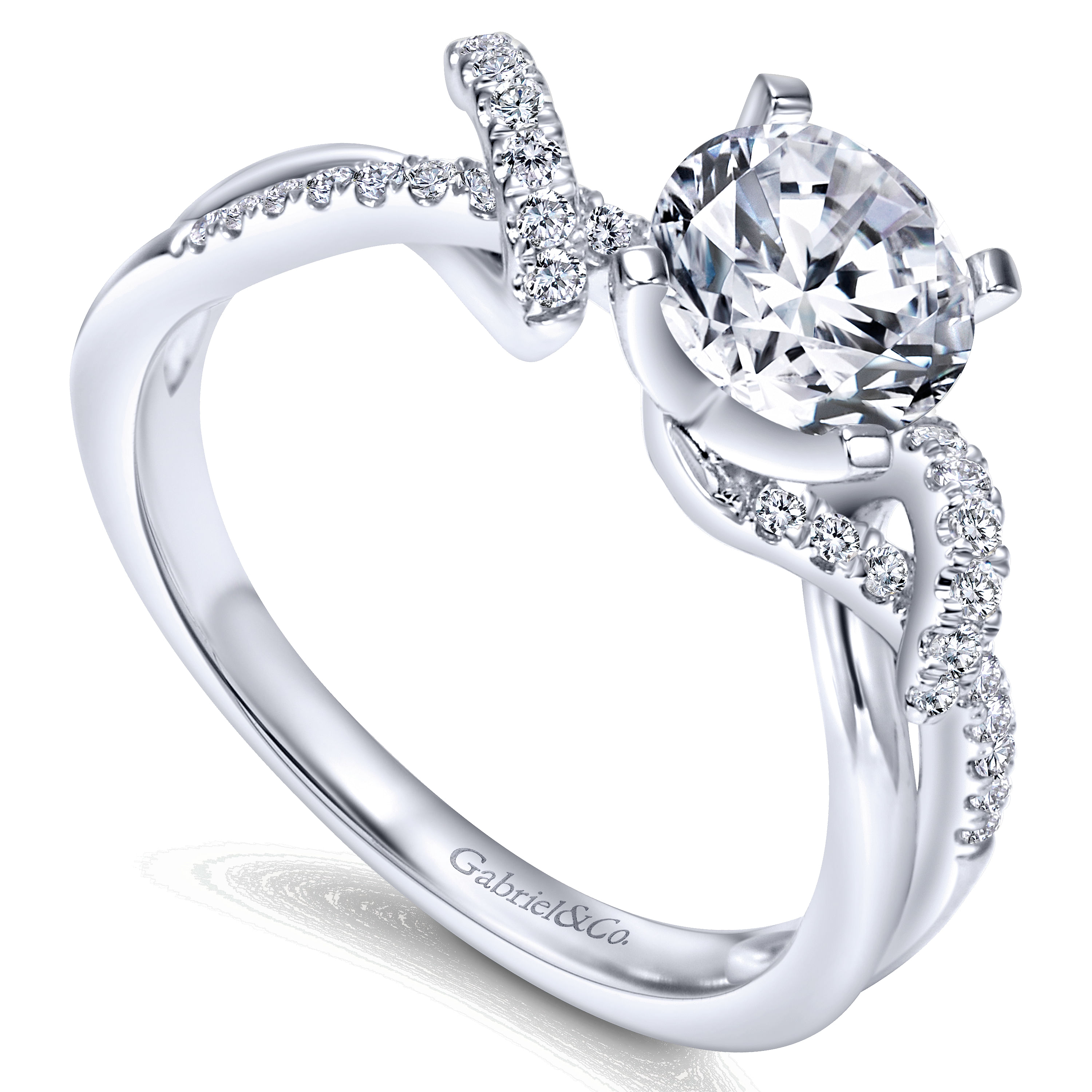 14k White Gold Diamond Free Form Engagement Ring angle 3 14k White Gold Diamond Free Form Engagement Ring angle 3