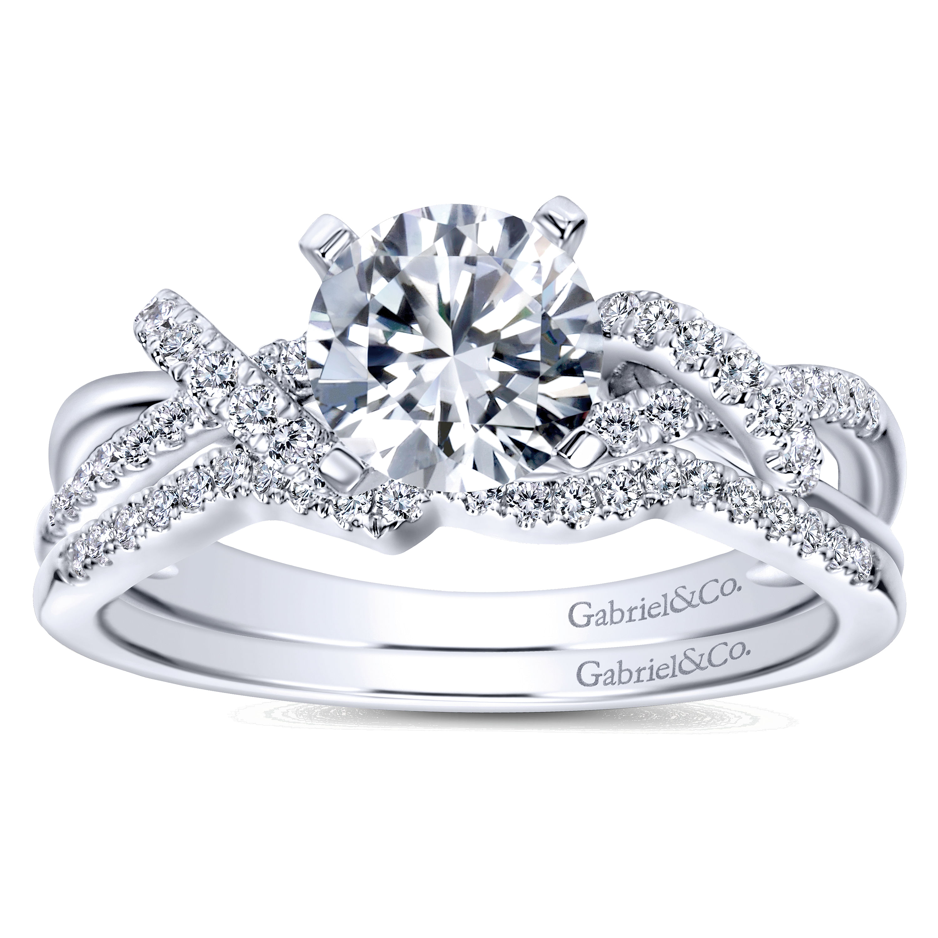 14k White Gold Diamond Free Form Engagement Ring angle 4 14k White Gold Diamond Free Form Engagement Ring angle 4