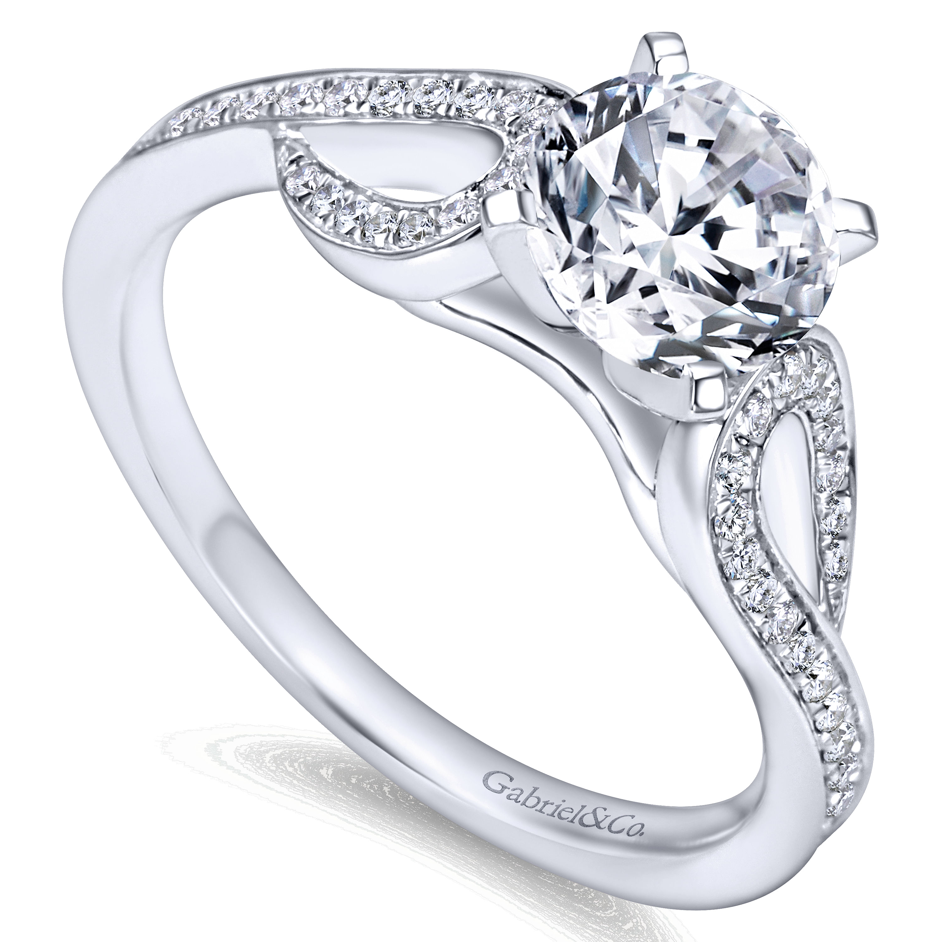 14k White Gold Diamond Free Form Engagement Ring angle 3 14k White Gold Diamond Free Form Engagement Ring angle 3