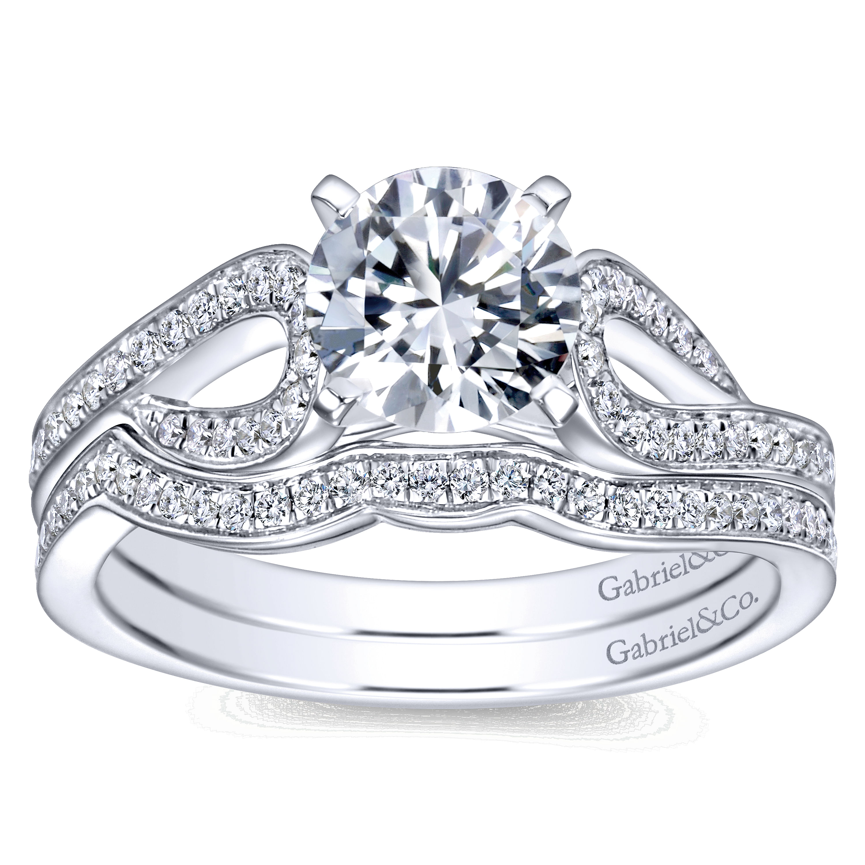 14k White Gold Diamond Free Form Engagement Ring angle 4 14k White Gold Diamond Free Form Engagement Ring angle 4