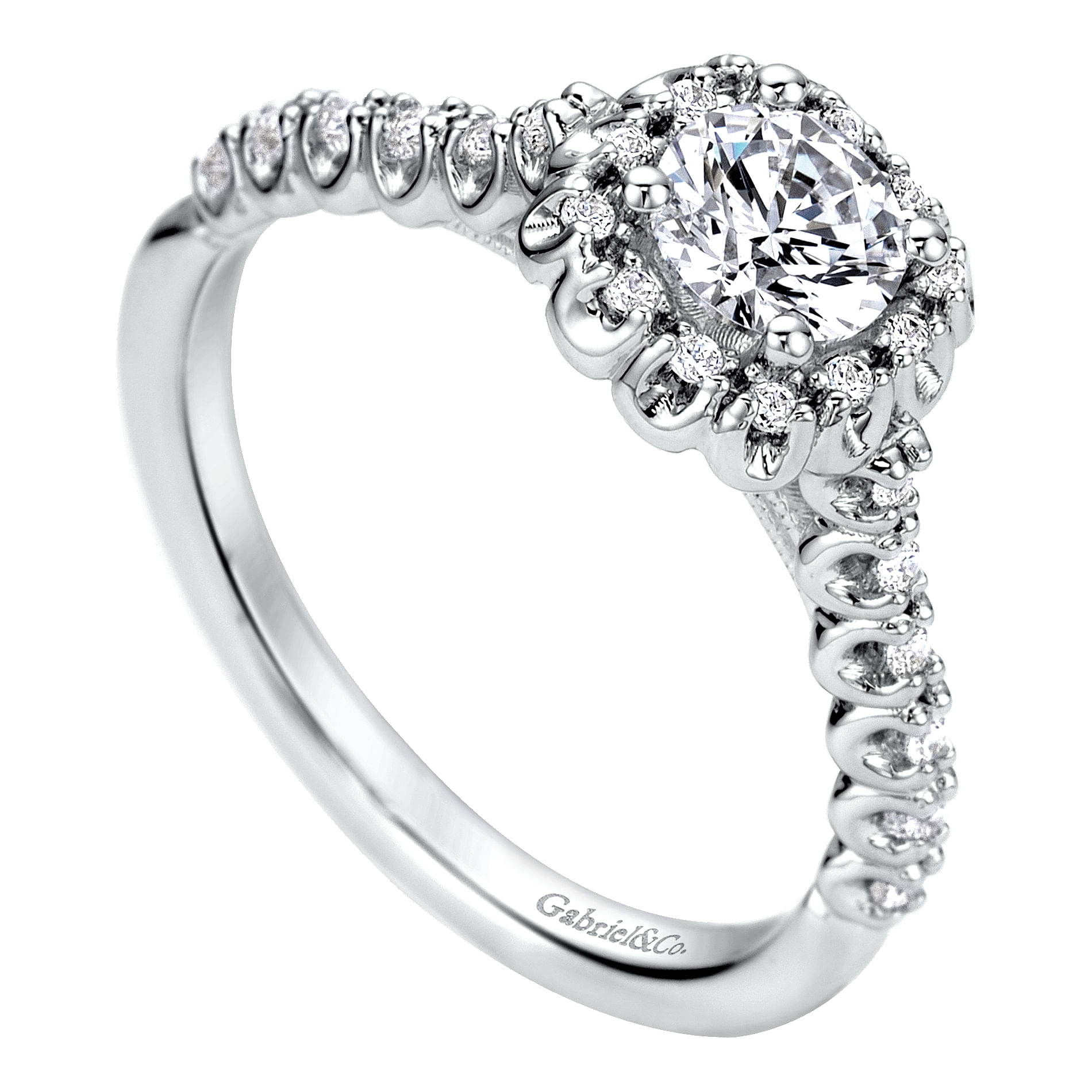 14k White Gold Diamond Halo Engagement Ring angle 3 14k White Gold Diamond Halo Engagement Ring angle 3