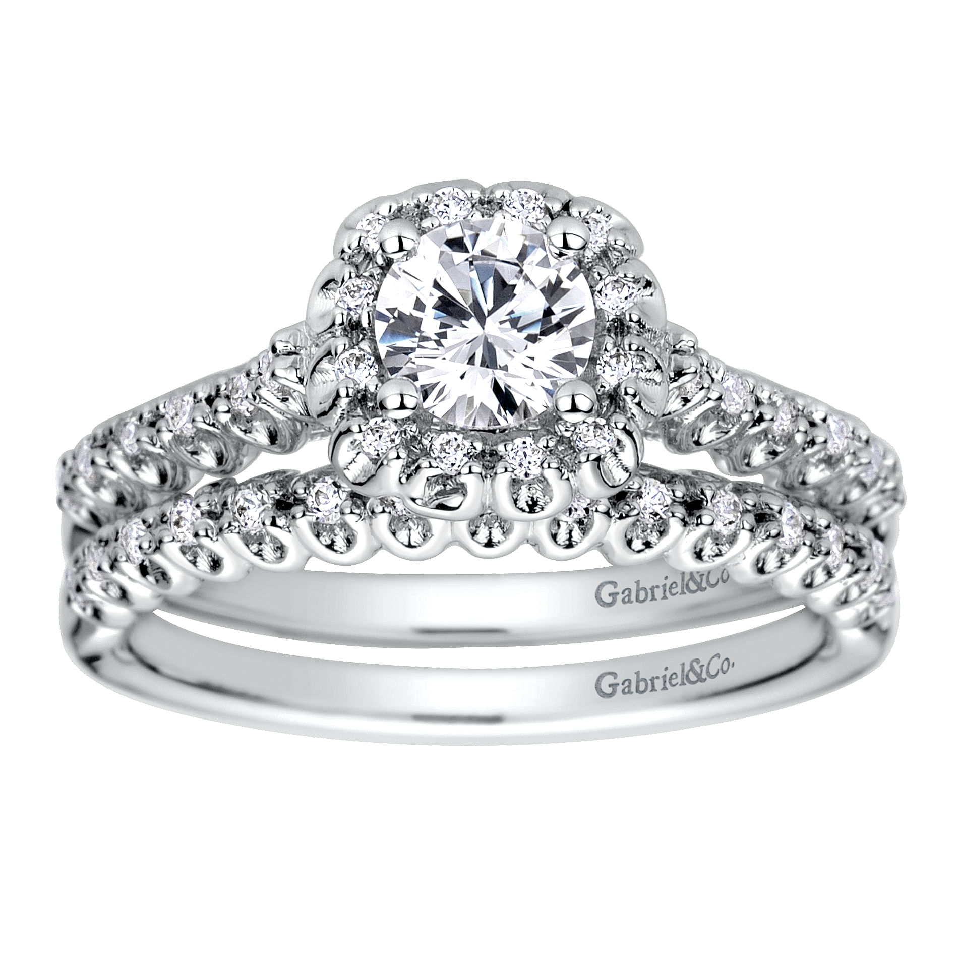 14k White Gold Diamond Halo Engagement Ring angle 4 14k White Gold Diamond Halo Engagement Ring angle 4