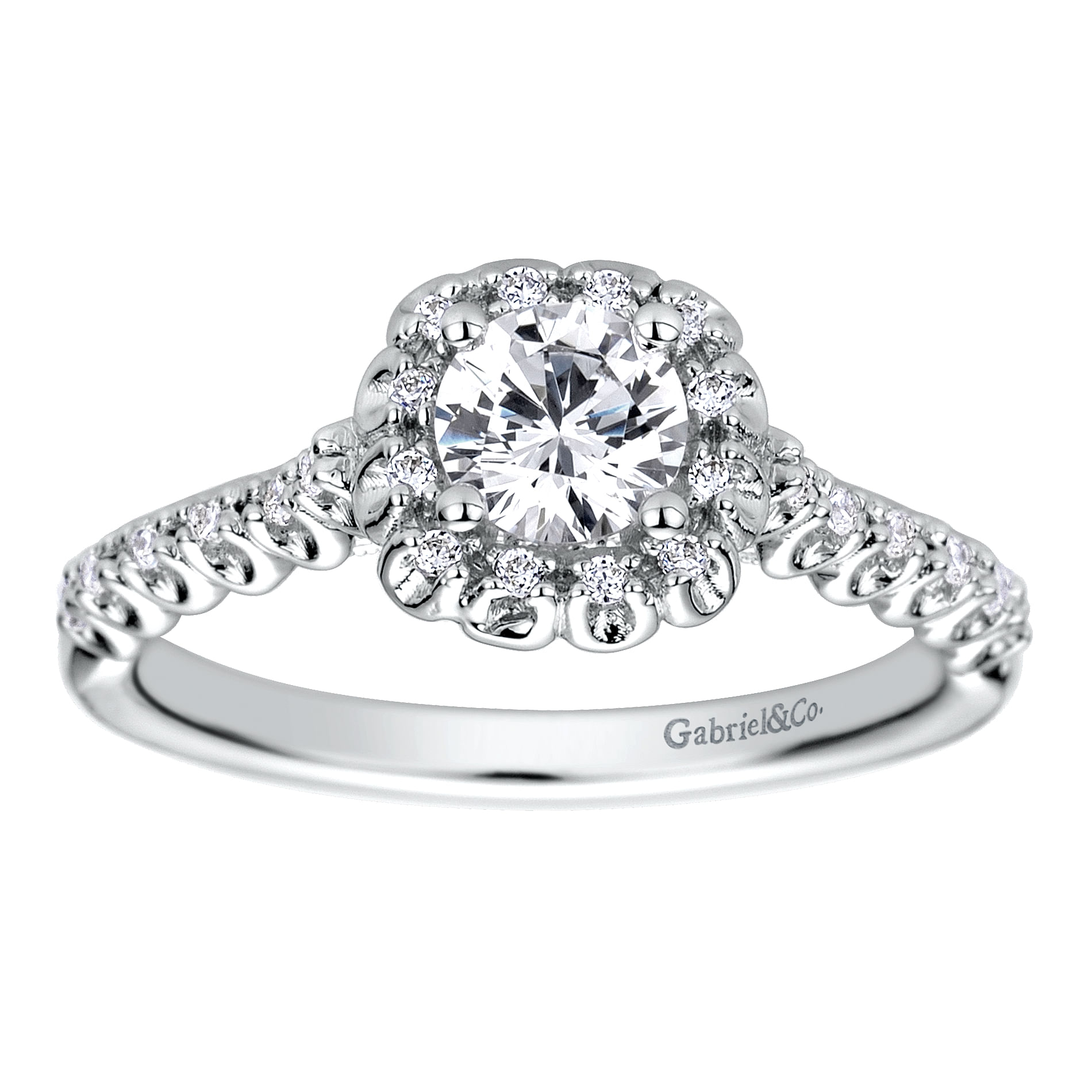 14k White Gold Diamond Halo Engagement Ring angle 5 14k White Gold Diamond Halo Engagement Ring angle 5