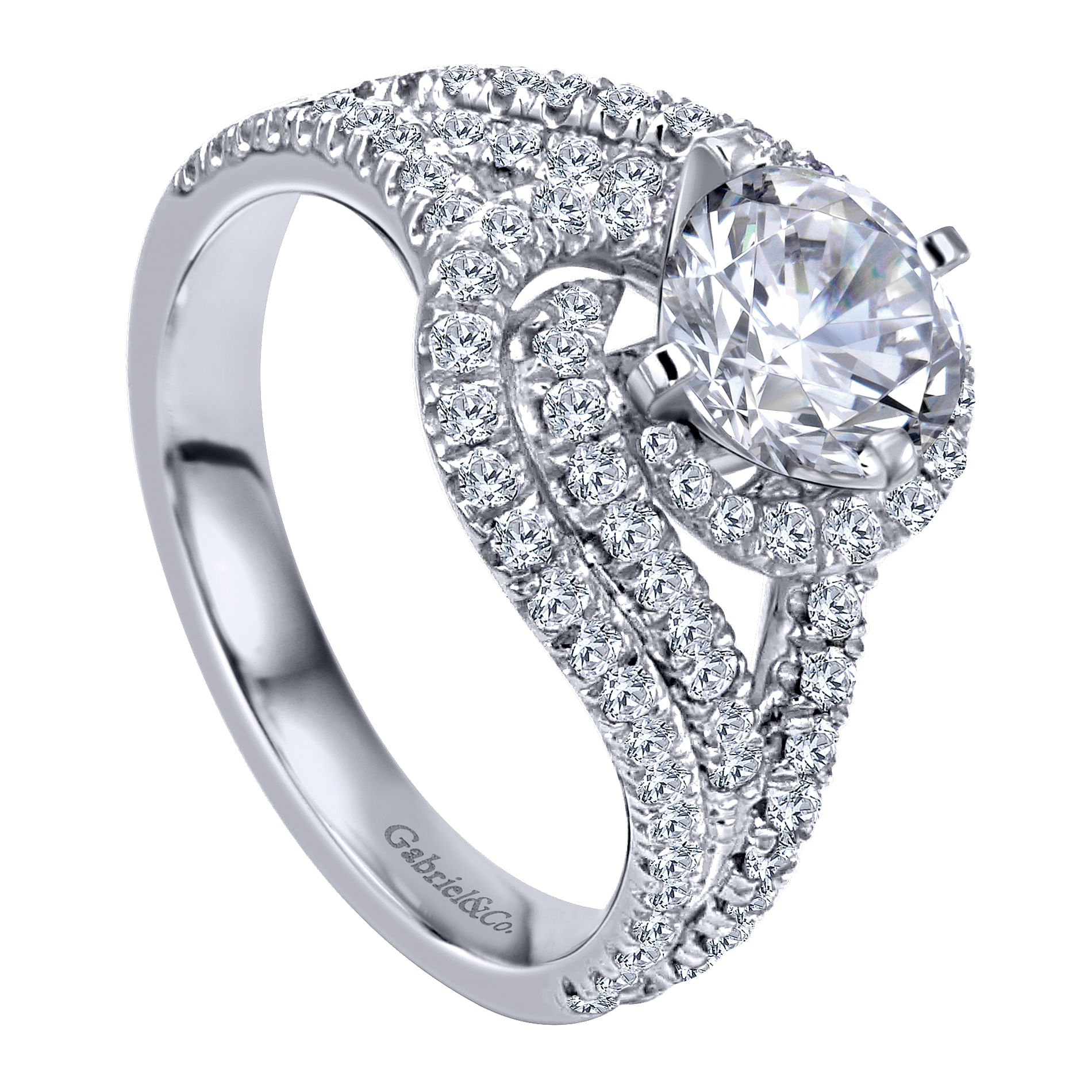 14k White Gold Diamond Halo Engagement Ring angle 3 14k White Gold Diamond Halo Engagement Ring angle 3