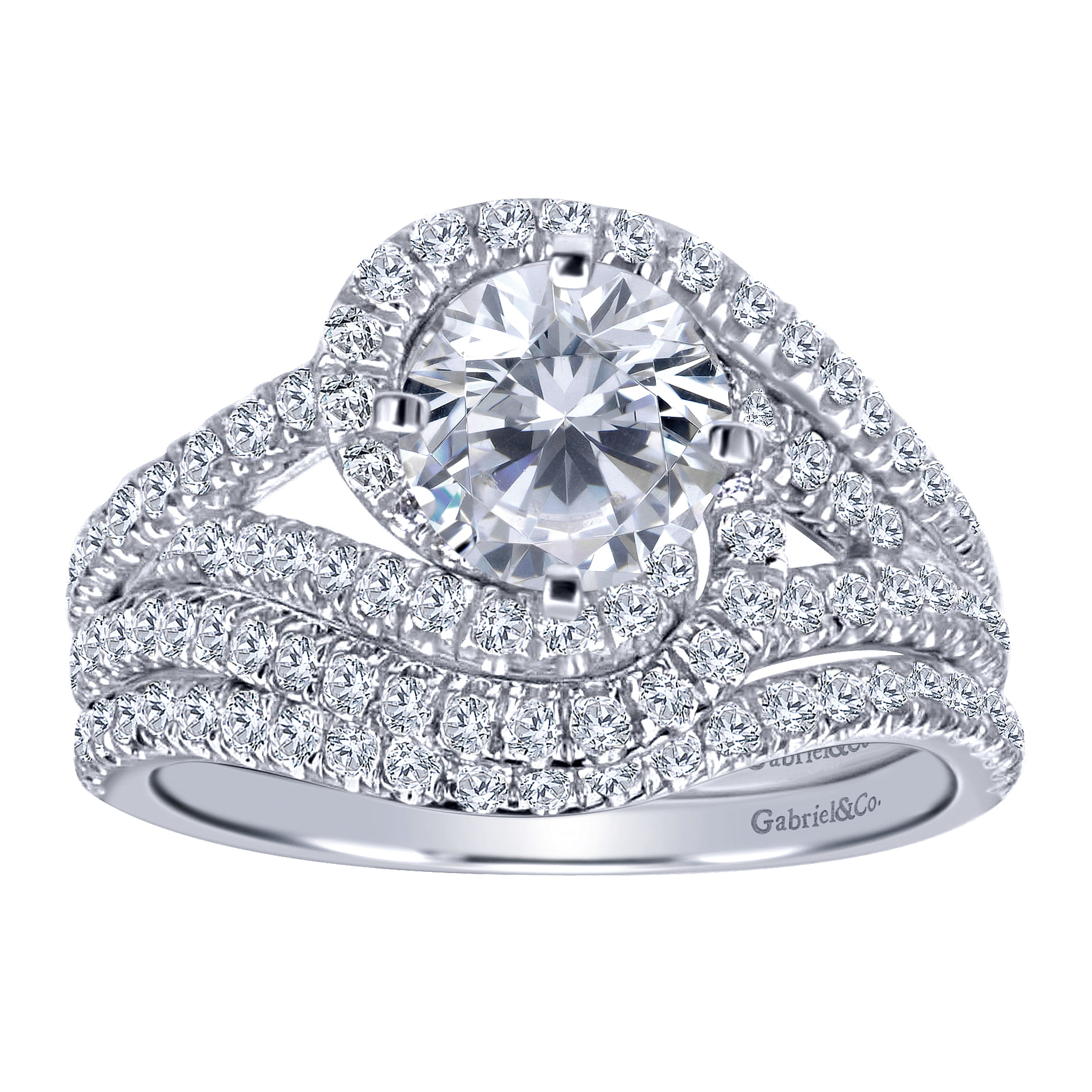 14k White Gold Diamond Halo Engagement Ring angle 4 14k White Gold Diamond Halo Engagement Ring angle 4