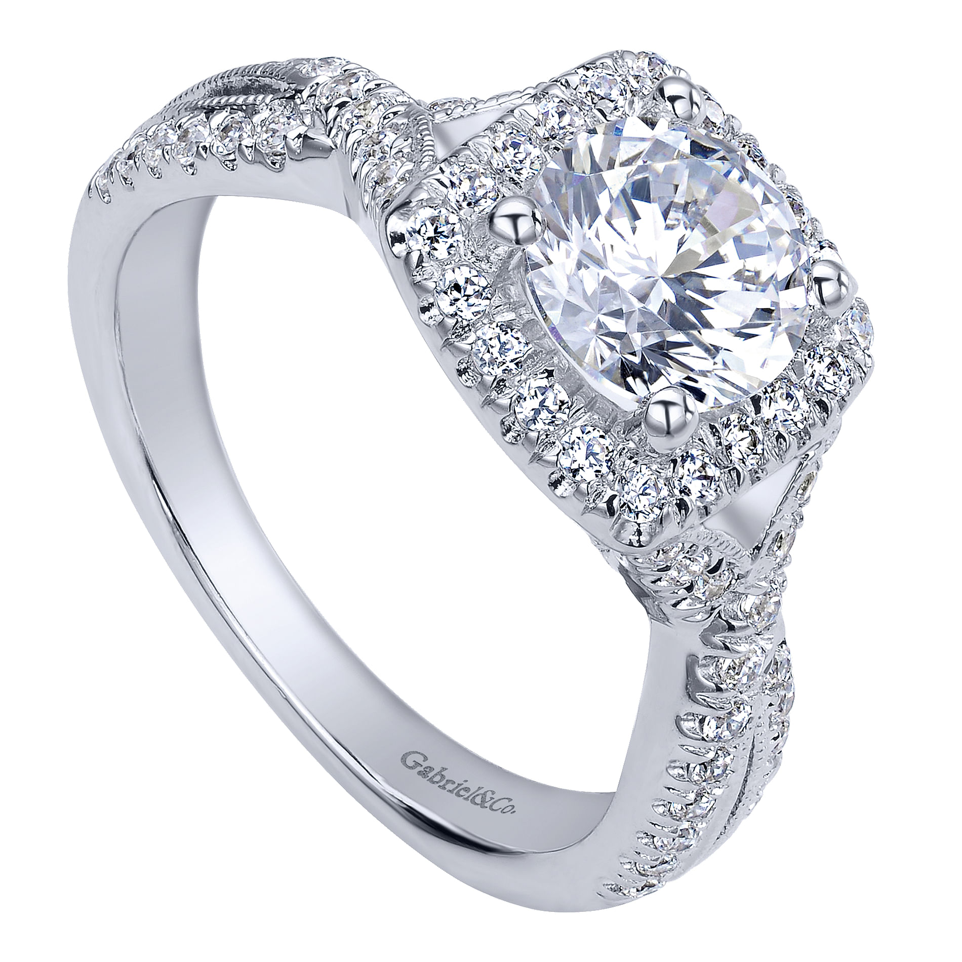 14k White Gold Diamond Halo Engagement Ring angle 3 14k White Gold Diamond Halo Engagement Ring angle 3