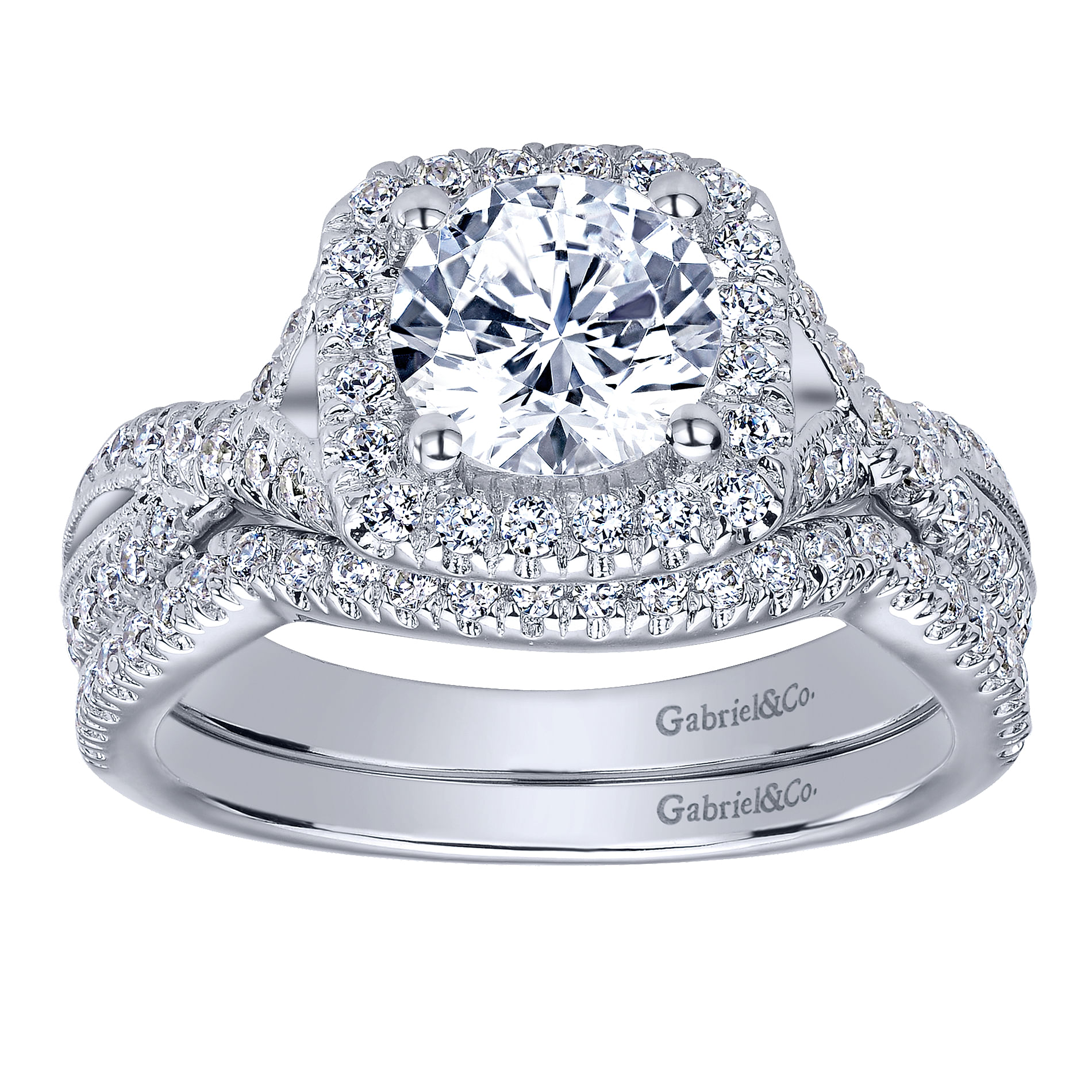 14k White Gold Diamond Halo Engagement Ring angle 4 14k White Gold Diamond Halo Engagement Ring angle 4