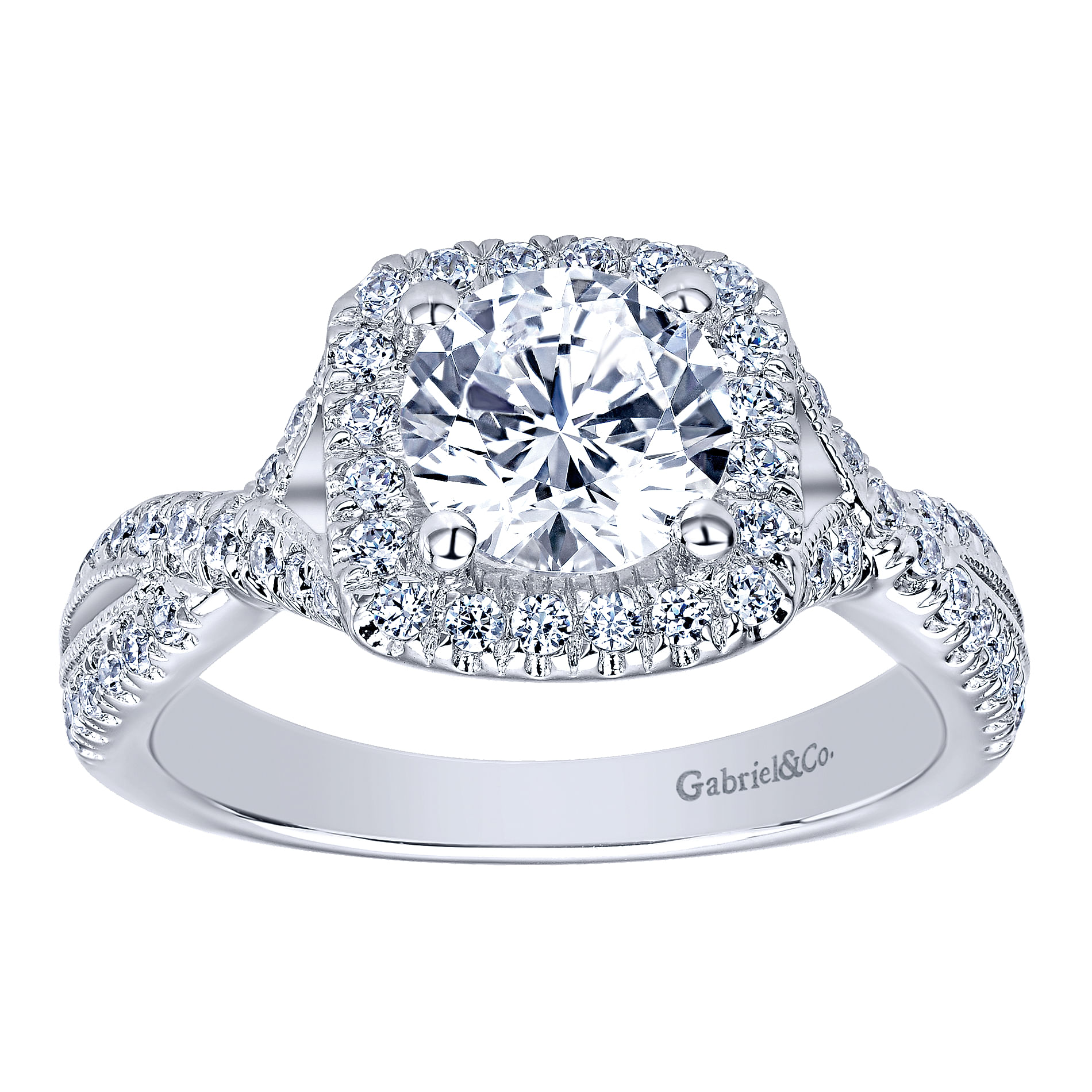 14k White Gold Diamond Halo Engagement Ring angle 5 14k White Gold Diamond Halo Engagement Ring angle 5