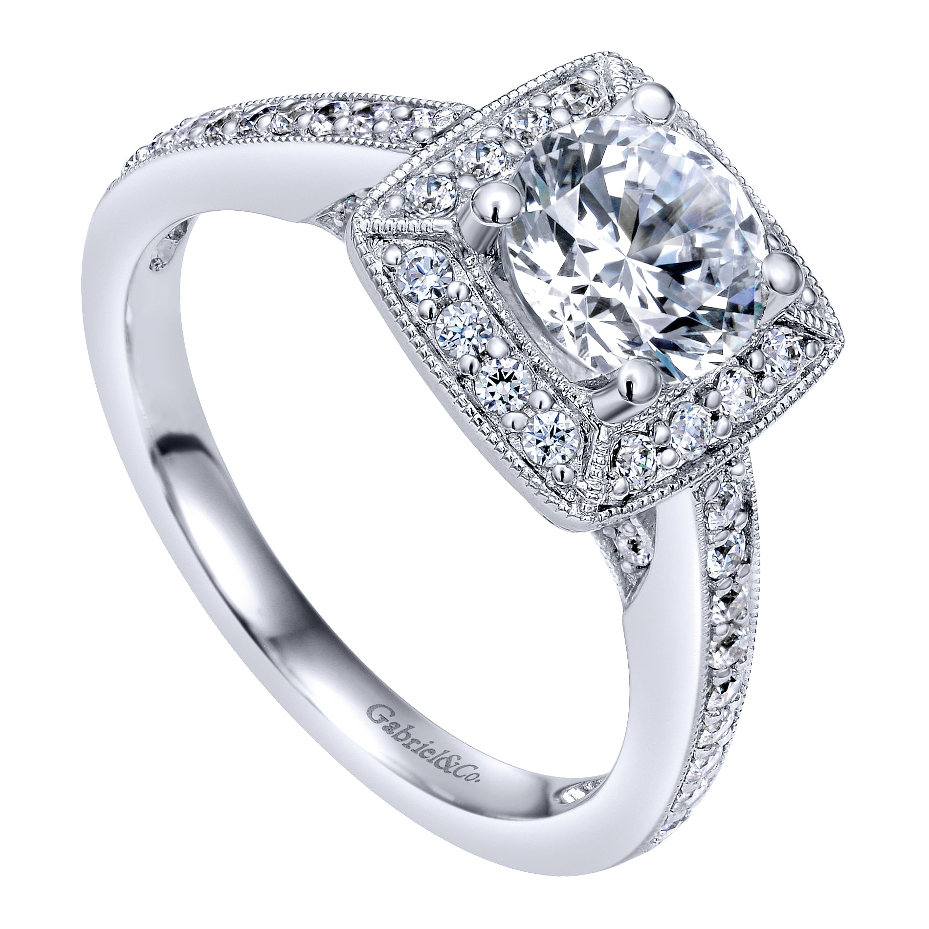 14k White Gold Diamond Halo Engagement Ring angle 3 14k White Gold Diamond Halo Engagement Ring angle 3