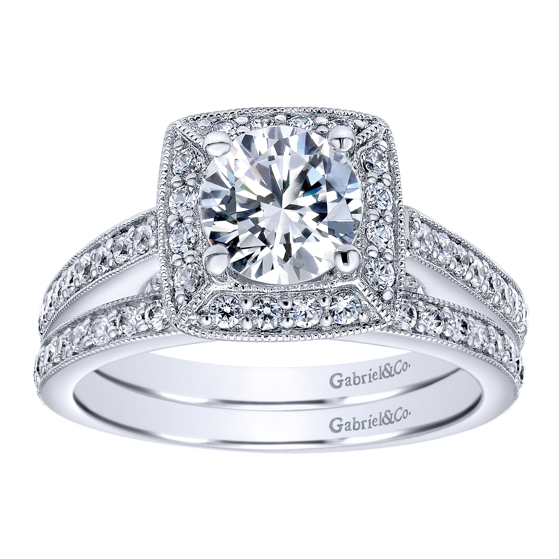 14k White Gold Diamond Halo Engagement Ring angle 4 14k White Gold Diamond Halo Engagement Ring angle 4