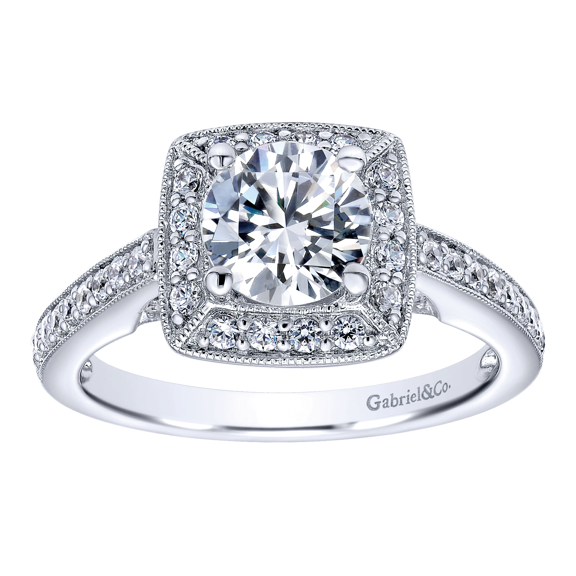 14k White Gold Diamond Halo Engagement Ring angle 5 14k White Gold Diamond Halo Engagement Ring angle 5