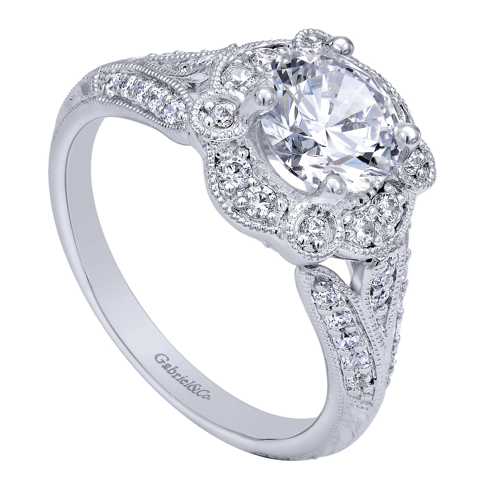 14k White Gold Diamond Halo Engagement Ring angle 3 14k White Gold Diamond Halo Engagement Ring angle 3